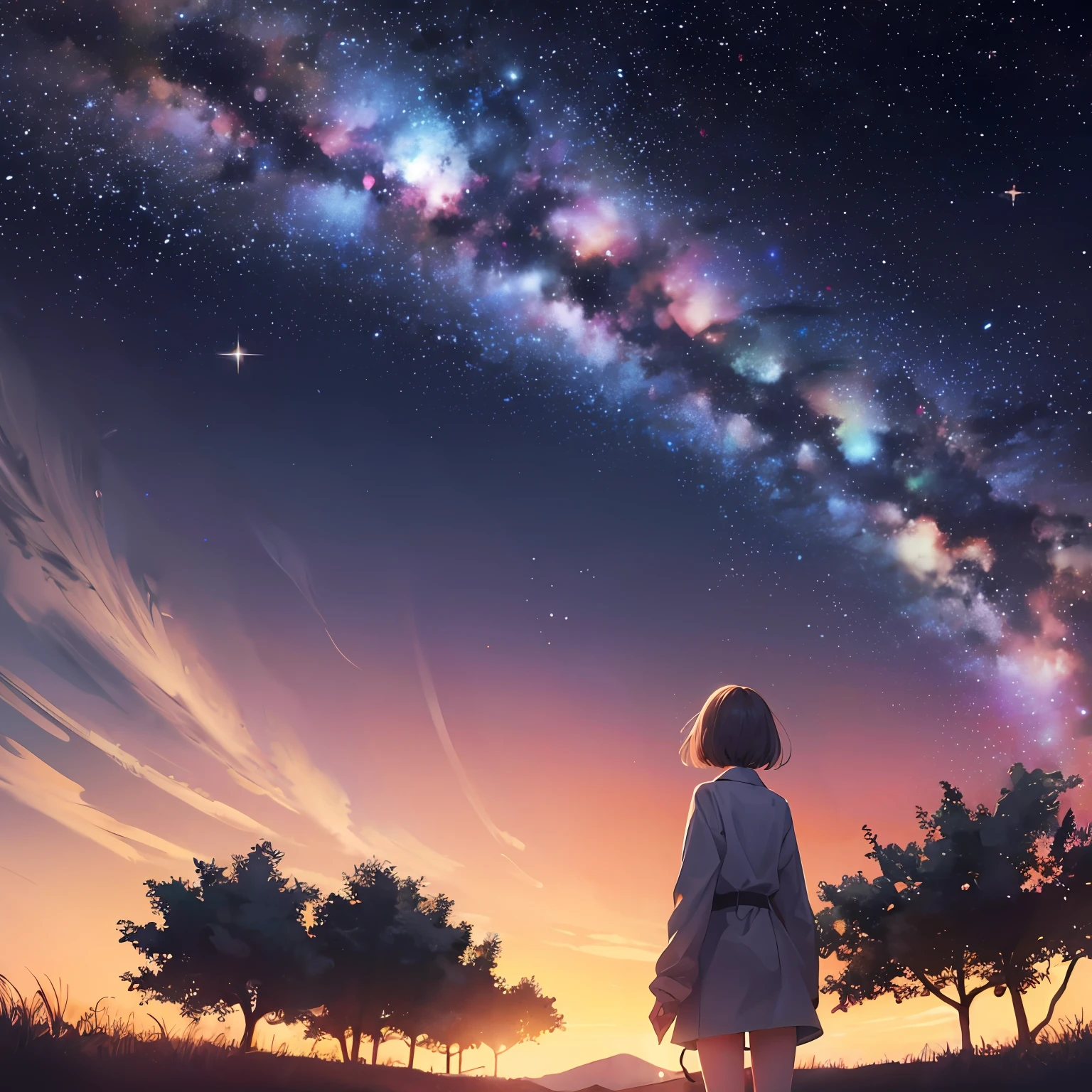 Rabbit-eared girl Starry sky amazing starry sky background Milky Way from behind --auto