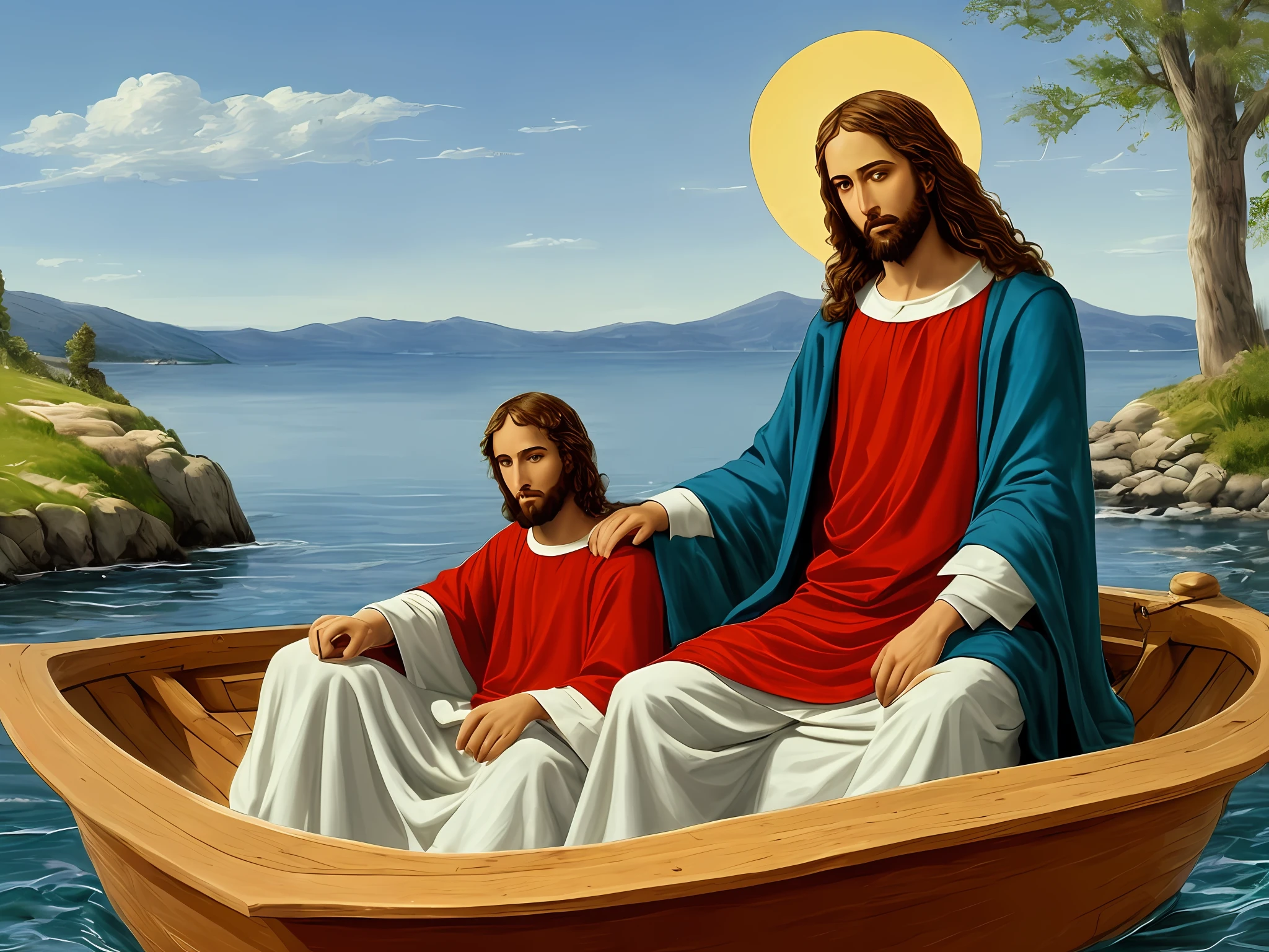 Jesus sitting in the boat