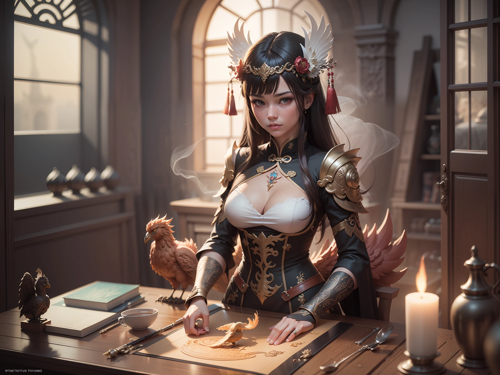 "Create with inspired ultra-detailed concept art" 3D relief, meticulously carved, girl and phoenix carving, spirit, traditional Chinese style, multi-dimensional paper fog crafts, ultra-wide view view, dreamy, 8K, romantic, high resolution, 8k" masterpiece. Unleash your inner Cu73Cre4ture programmer with the power of steady diffusion and bring your imagination to life! ", high detail, 8k, highly realistic and complex, fantasy art