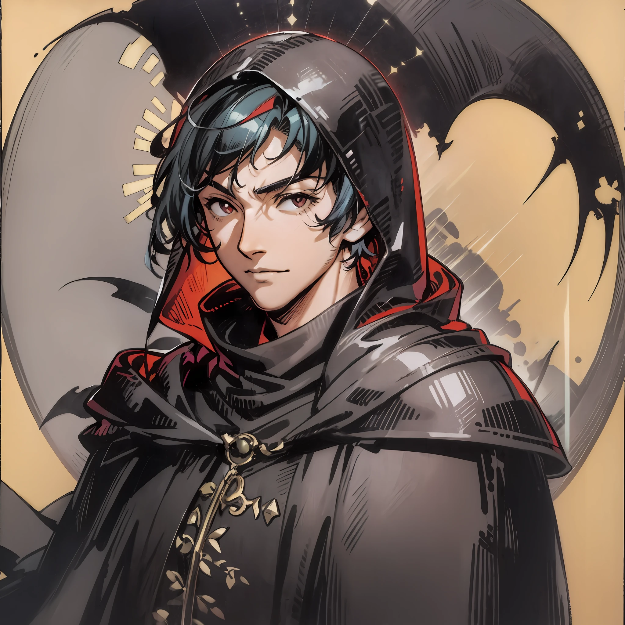 a close up of a person with a hood on a painting, handsome guy in demon slayer art, shigenori soejima illustration, artbook artwork, range murata and artgerm, cassandra cain, highly detailed exquisite fanart, akehiko inoue and ross tran, handsome japanese demon boy, detailed anime character art, artgerm and craig mullins