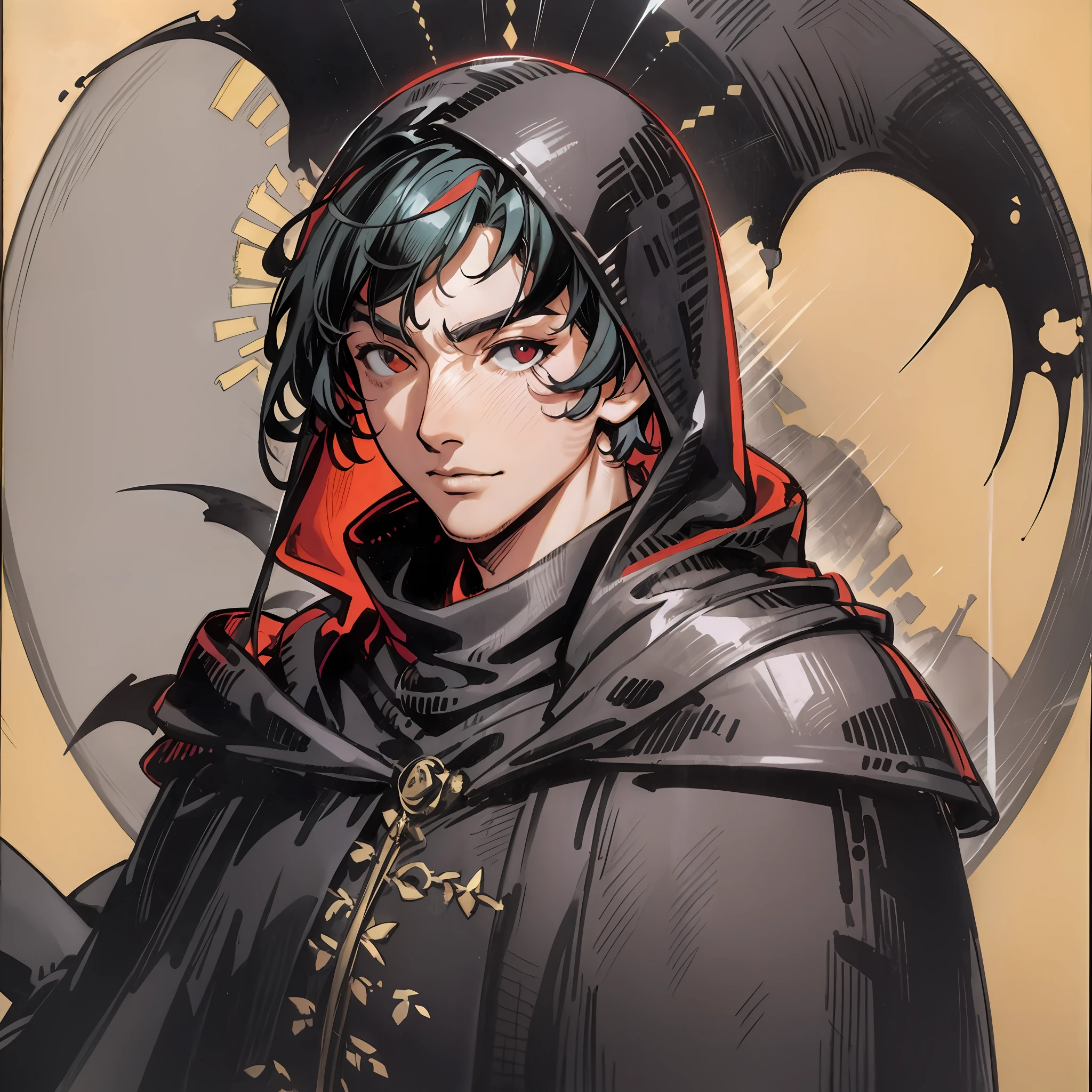 a close up of a person with a hood on a painting, handsome guy in demon slayer art, shigenori soejima illustration, artbook artwork, range murata and artgerm, cassandra cain, highly detailed exquisite fanart, akehiko inoue and ross tran, handsome japanese demon boy, detailed anime character art, artgerm and craig mullins