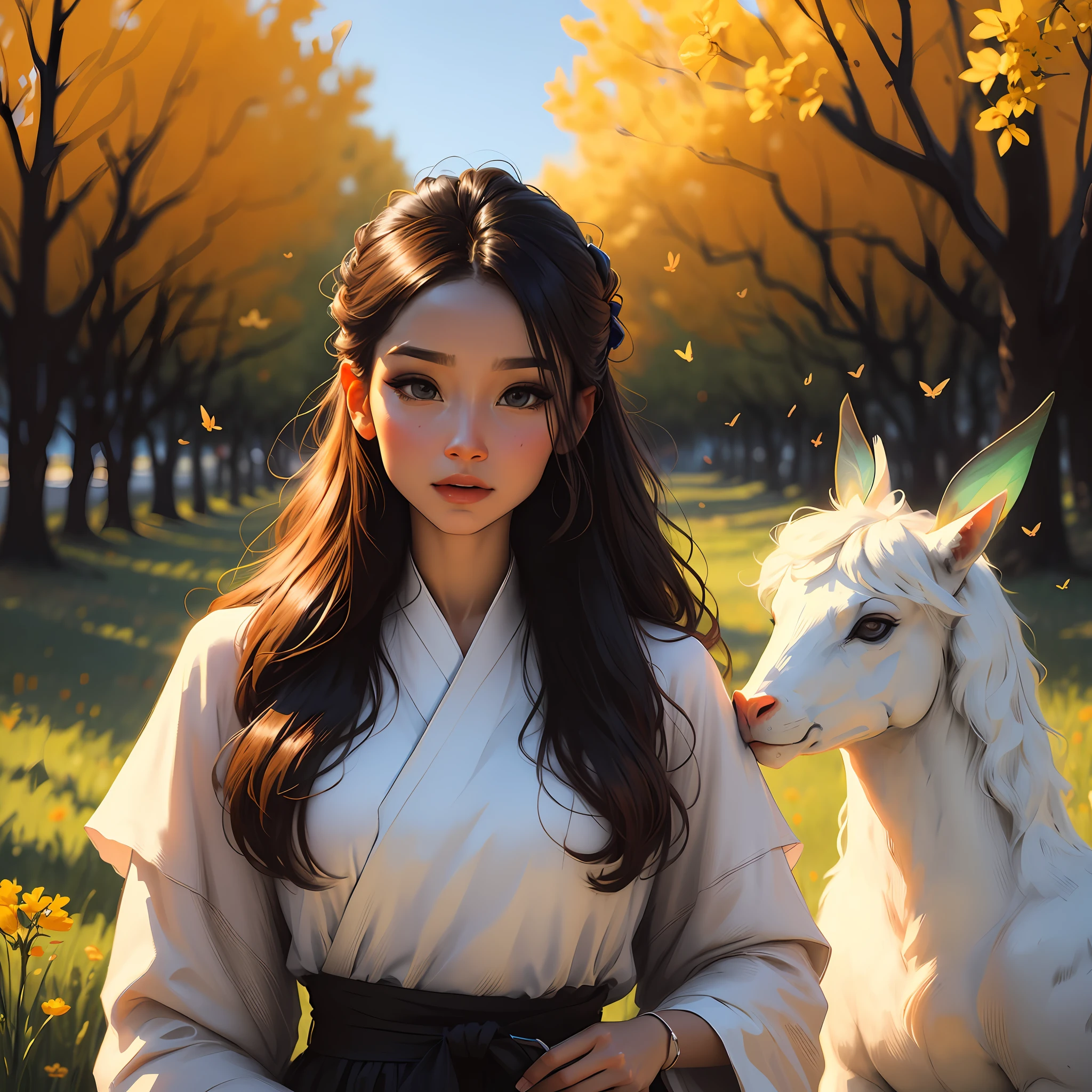 - "Obra maestra, calidad excelente, ilustración espectacular, pose dinámica, cabello multicolor y plateado, ropa blanca de wuxia, ojos azules, ambiente crepuscular, acuarela hermosa."
- Prompt2:
- "Obra maestra, calidad excelente, iluminación y sombras perfectas, bosque flotante, ráfagas de viento, pétalos gloriosos, hojas y pastizales, luz volumétrica."
- Prompt3:
- "Obra maestra, calidad excelente, ilustración ultra detallada, flor con una mariposa, ambiente tranquilo, colores llamativos y vivos."
Note that these optimized prompts are reference inputs for images generated using the Stable Diffusion model, but there is no guarantee that images will be generated exactly as expected. The resulting results can be affected by the model's training data, the limitations of the model, and the expression of Prompt.