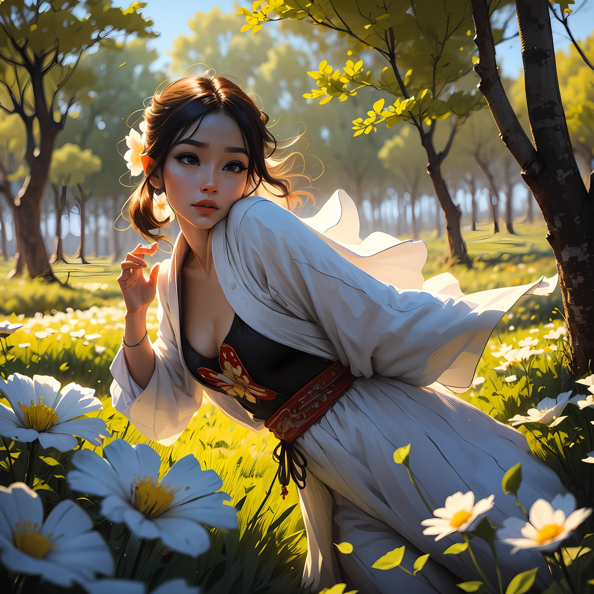 - "Obra maestra, calidad excelente, ilustración espectacular, pose dinámica, cabello multicolor y plateado, ropa blanca de wuxia, ojos azules, ambiente crepuscular, acuarela hermosa."
- Prompt2:
- "Obra maestra, calidad excelente, iluminación y sombras perfectas, bosque flotante, ráfagas de viento, pétalos gloriosos, hojas y pastizales, luz volumétrica."
- Prompt3:
- "Obra maestra, calidad excelente, ilustración ultra detallada, flor con una mariposa, ambiente tranquilo, colores llamativos y vivos."
Note that these optimized prompts are reference inputs for images generated using the Stable Diffusion model, but there is no guarantee that images will be generated exactly as expected. The resulting results can be affected by the model's training data, the limitations of the model, and the expression of Prompt.