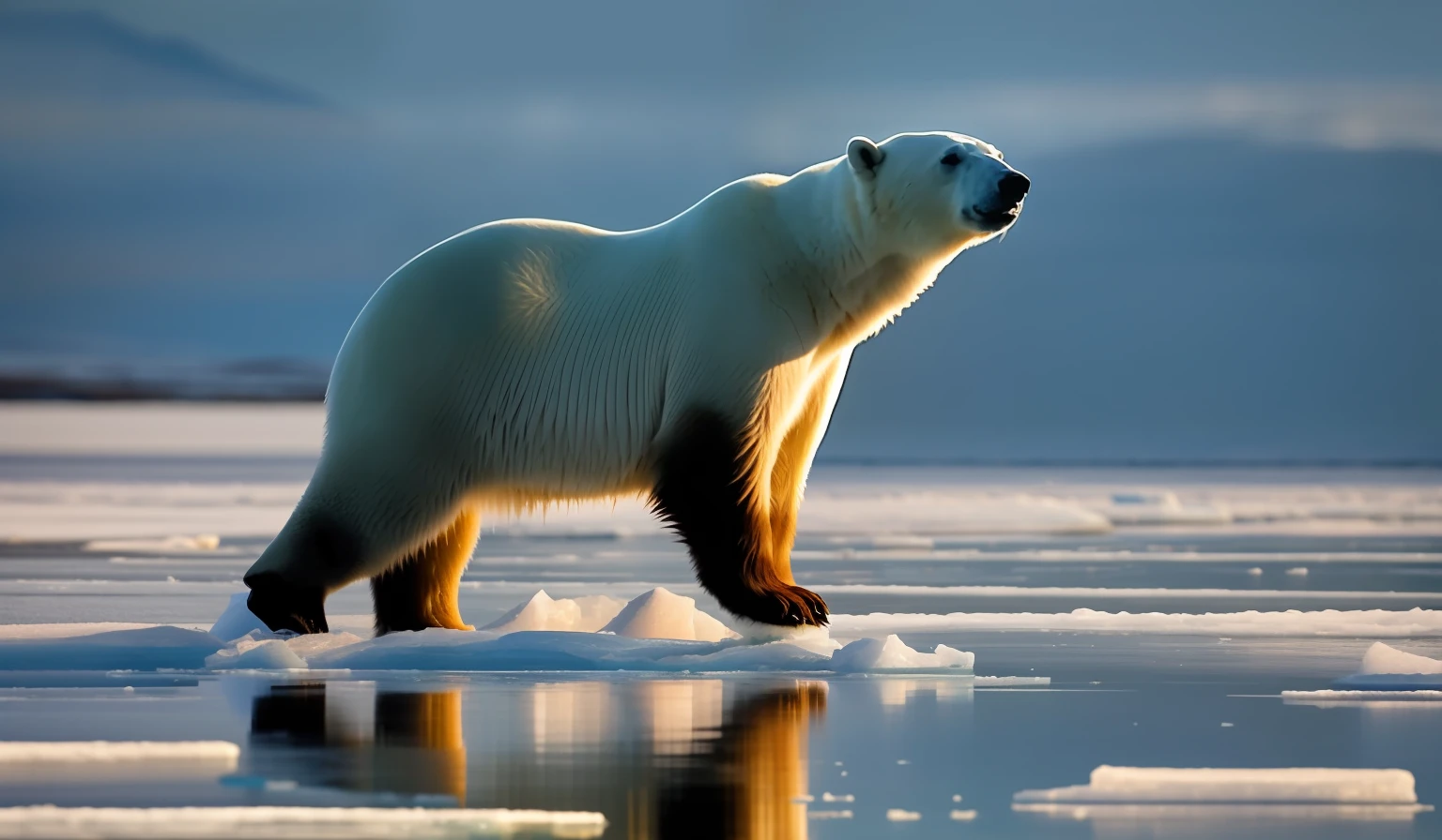 there's a polar bear standing on some ice in the water, polar bear, polar, portrait of a polar bear, polar bear in the distant background, male polar explorer, arctic, doing a hot majestic pose, in a fighting posture, doing a majestic, icy, endangered pose, by Matt Stewart, by Peter Scott, by Dietmar Damerau do tshirt design.