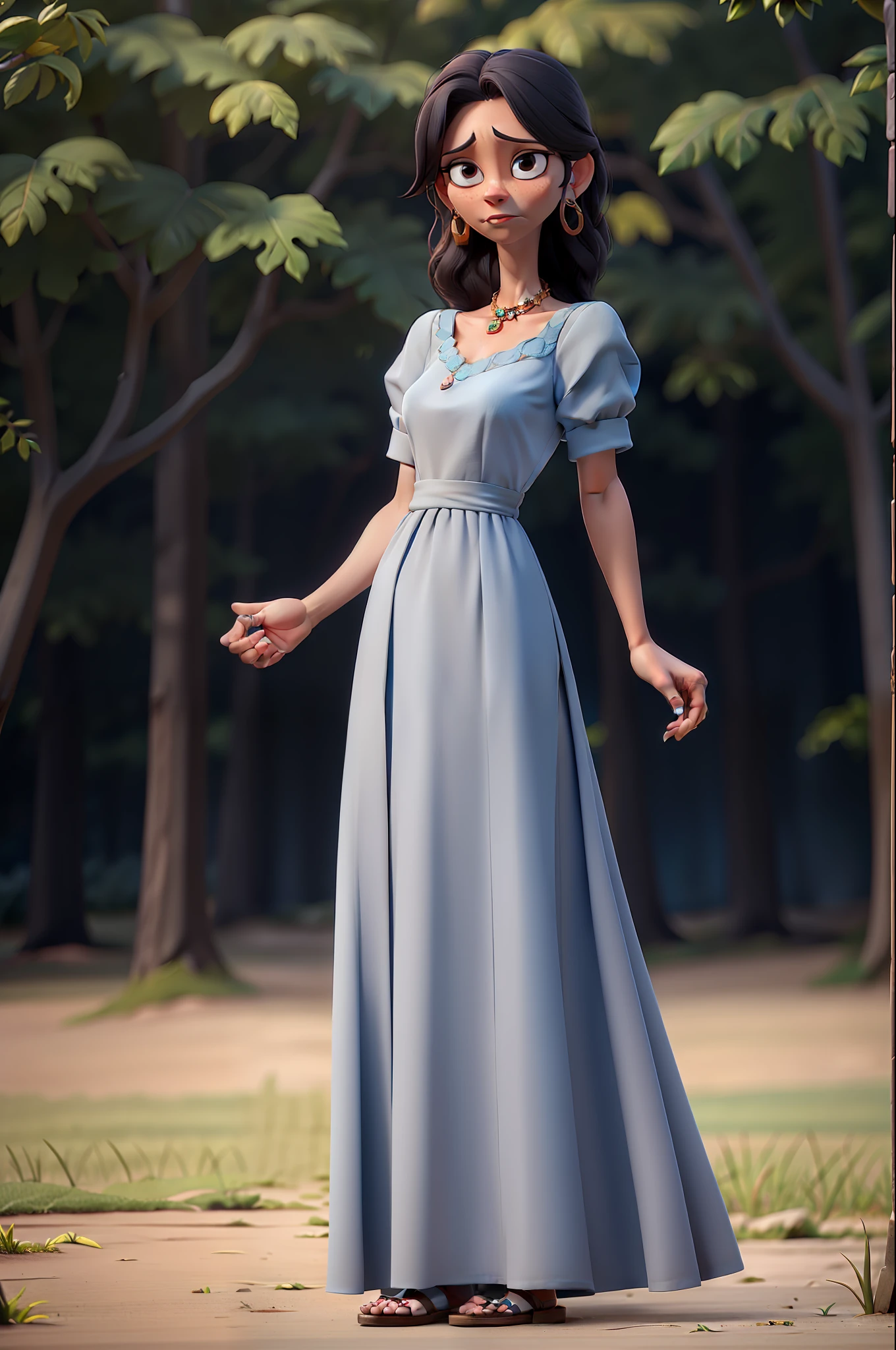Masterpiece, best quality, poor 39 year old woman with simple full body long dress in the field without jewelry