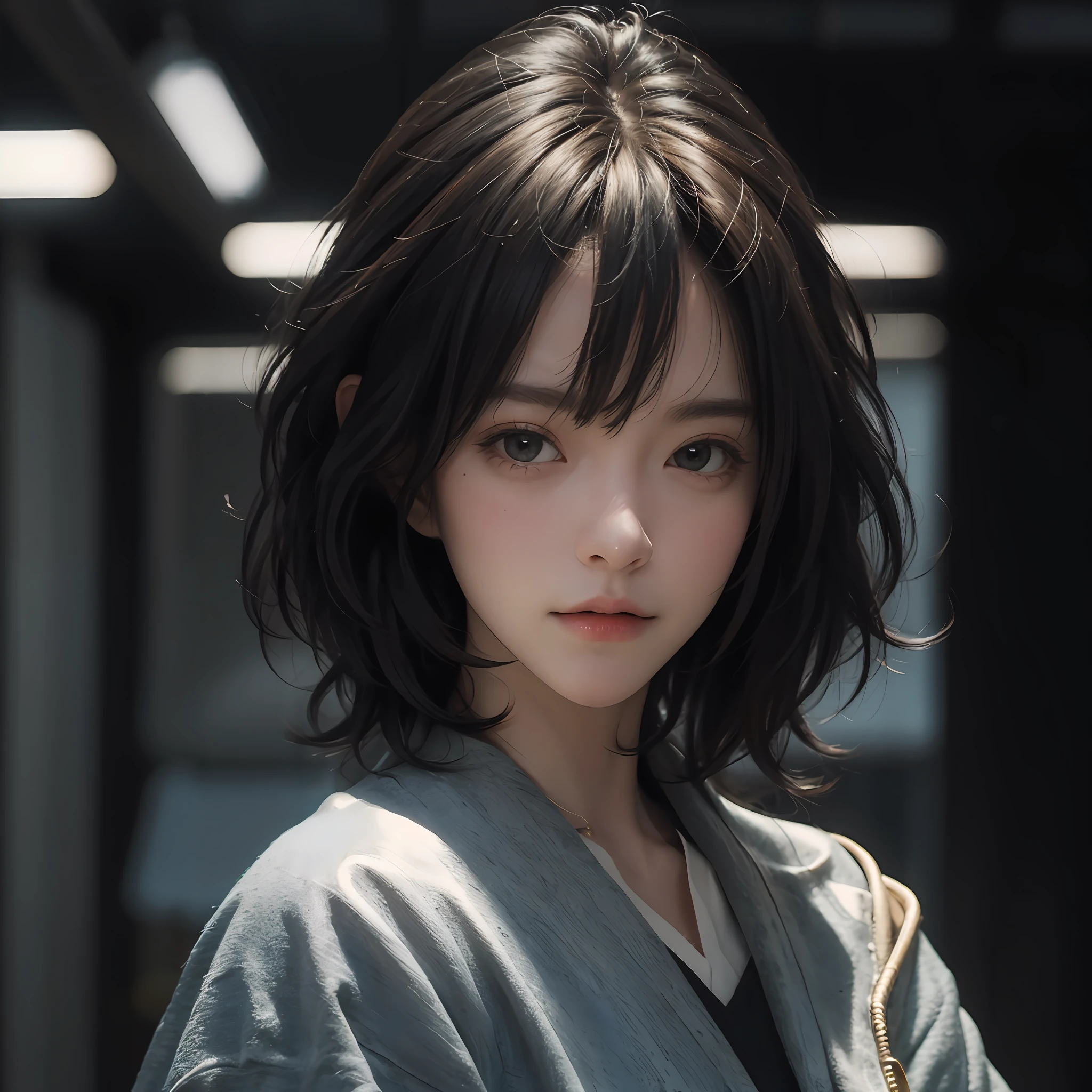 (RAW photos, top quality), (realistic, photorealistic: 1.3), highest quality, high definition, masterpiece, super detail, illustration, 1girl, upper_body, dynamic angle, world masterpiece theater, messy_long_hair, top quality, highly detailed CG Unity 8k wallpaper, ink, stunning, cinematic lighting, lens_flare, dunhuang_ style, ((short hair)), nice hairstyle
