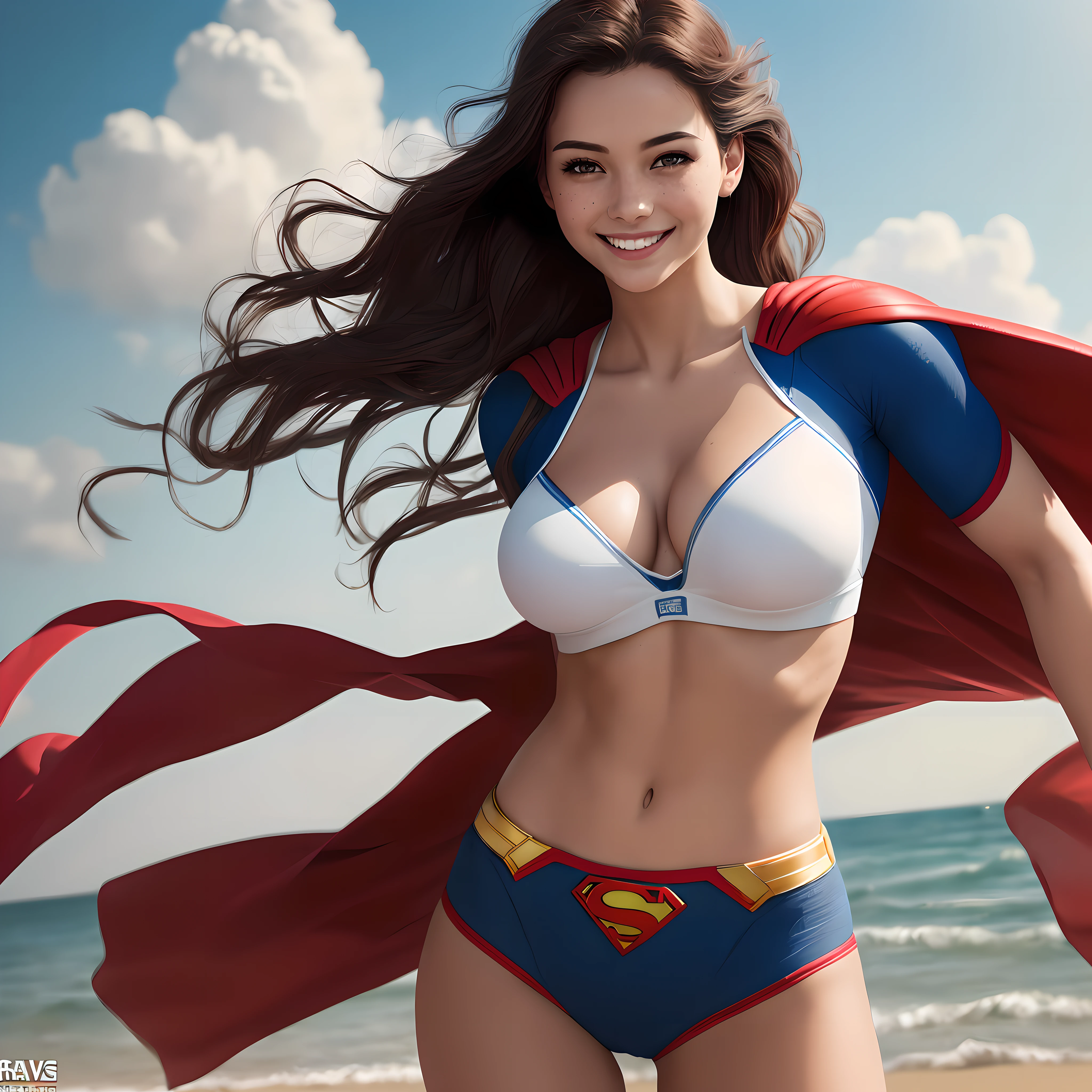 ((ultra high res, great quality)), (((8k, raw photo, best quality, masterpiece, hyper realistic))), wallpaper, amazing, extremely detailed, highly detailed, sharp focus, real person, 1 girl, pretty face, ana de armas face, detailed face, twenty years old, (beach body, sexy body, slim body), sexy, sensual girl, hottie, lewd, (short hair, black hair, two ponytails), (green eyes, pretty eyes, detailed eyes), (big breasts, marked, perfect body, sensual body, perfect ass, (dc comics, marvel, superman, superwoman, supergirl, superheroine, heroine), (beautiful smile, sexy smile), perfect legs, navel piercing, beautiful face, standing, female hands, perfect hands, five digits, (flying through the sky, floating in the sky, in the sky), defiant look, half smile, high fashion, soft skin, cinematic lighting, highly detailed body, masterwork, detailed lips, freckles on cheeks and nose, 1navel, rosy cheeks, mischievous smile, full body view, wild and sexy hair, full length view, playboy photo style., masterpiece, best quality, (masterpiece), (best quality:1.4), (ultra highres:1.2), (hyperrealistic:1.4), (photorealistic:1.2)