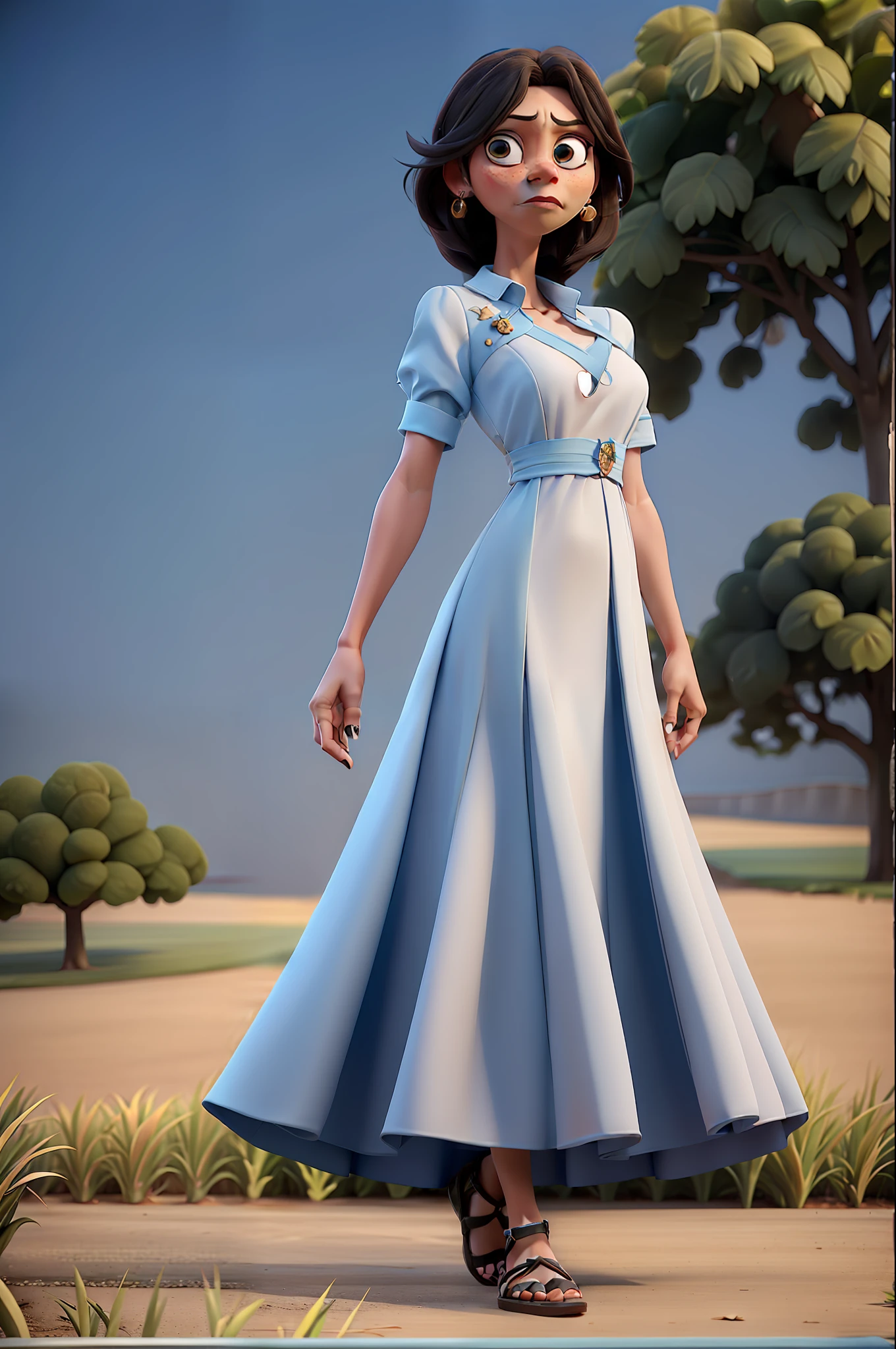Masterpiece, best quality, poor 39 year old woman with simple full body long dress in the field