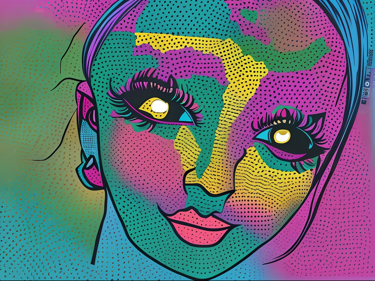 a woman with a face covered in dots and a face covered in dots, a pop art painting inspired by Picasso, trending on pixabay, neo-fauvism, abstract face, avant garde pop art, pop art painting, pop art cartoon style, !!! very coherent!!! vector art, abstract portrait, colorful melting human head, contemporary art illustration, pop art masterpiece