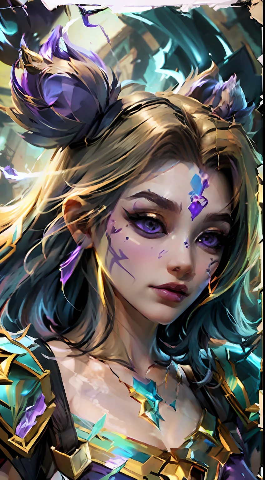1 girl, Zeli, Zeli\ (League of Legends\), Dream Rose\ (League of Legends\), face markers, ball head, purple eyes, purple hair, purple cape