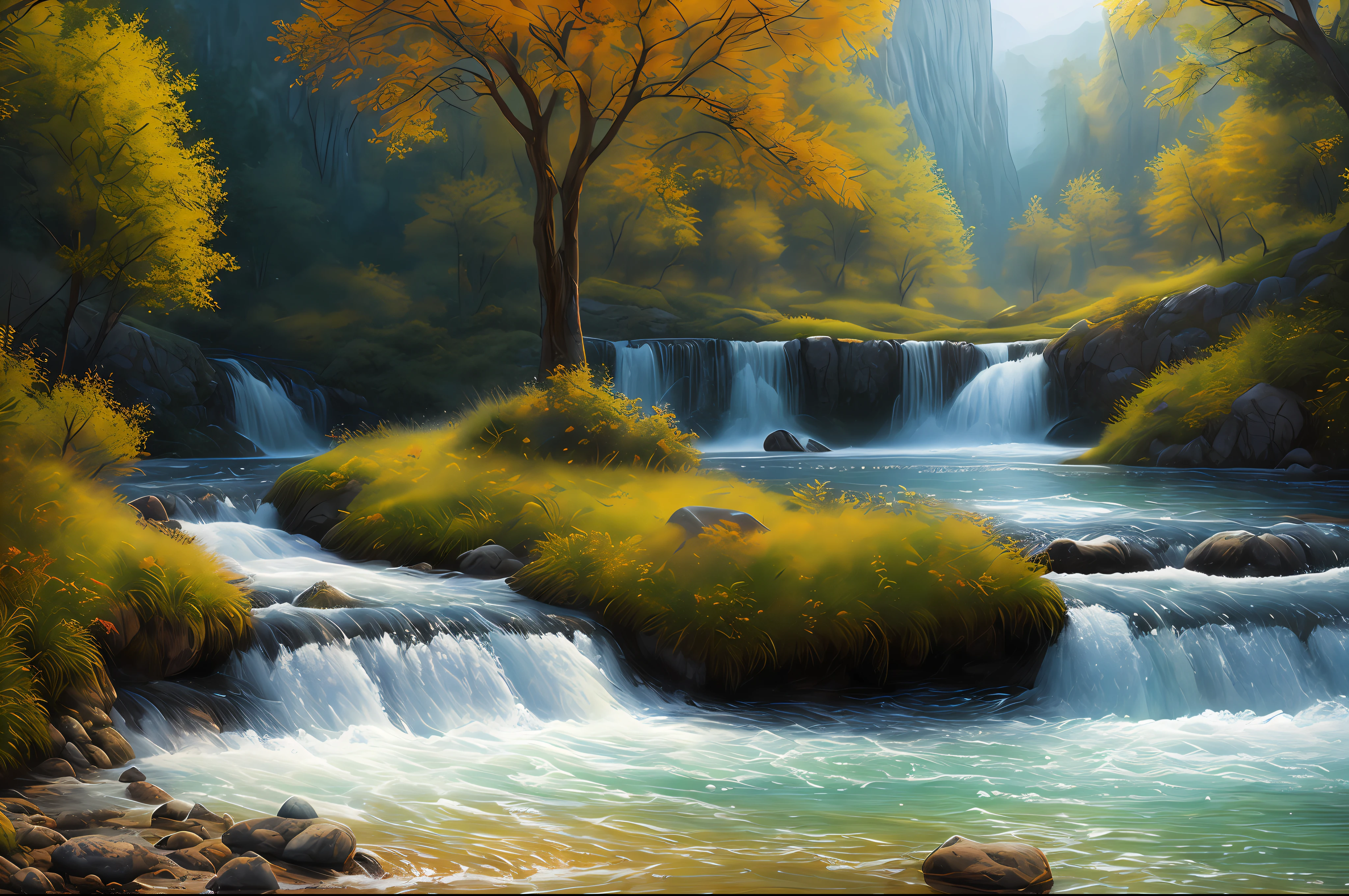 landscape,water,(extremely detailed CG unity 8k wallpaper), most beautiful artwork in the world,professional majestic oil painting,intricate, High Detail, Sharp focus, dramatic, photorealistic painting art