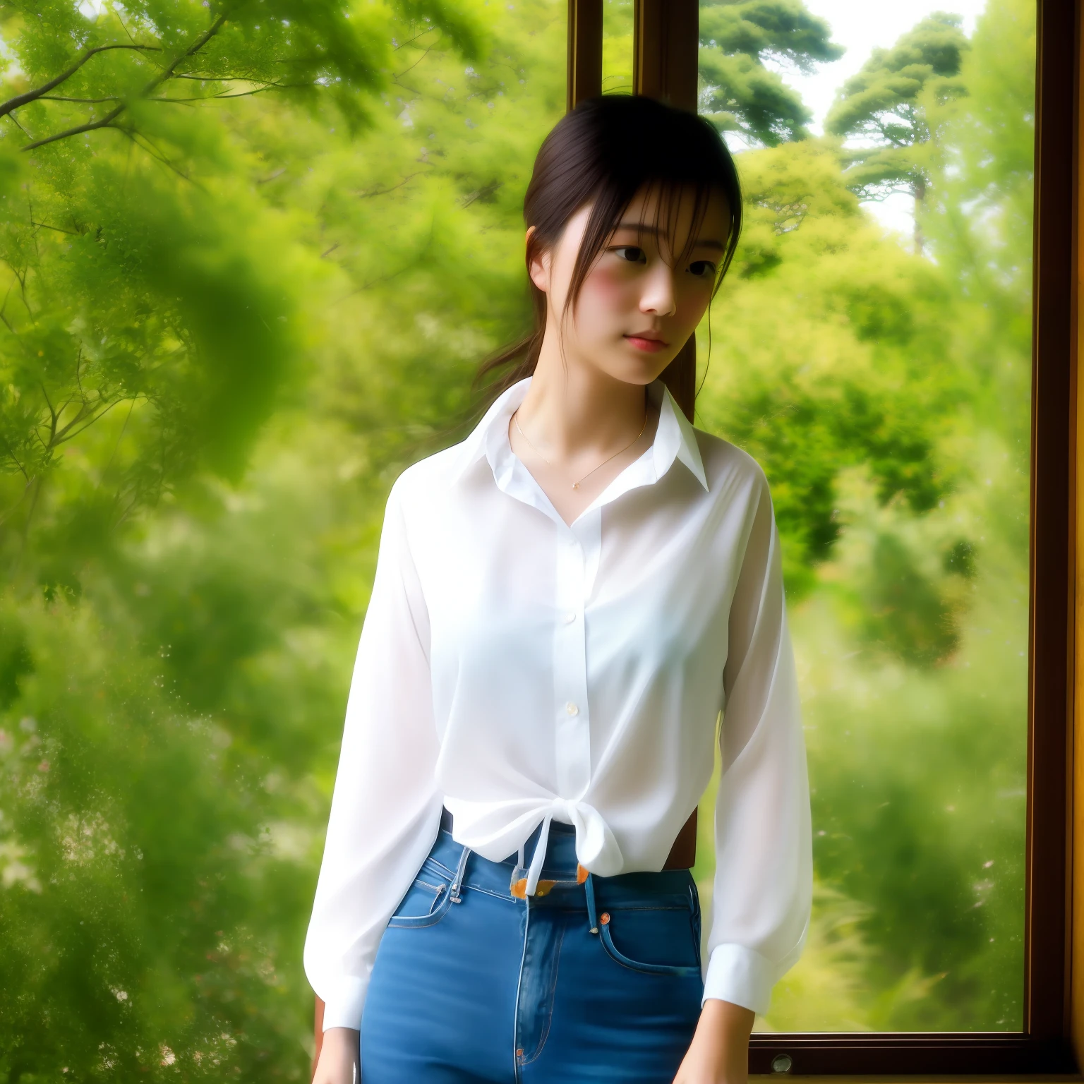 Summer photo of young Japan wearing white very thin shirt, very beautiful Lofi, intelligent intelligent and top quality, realistic, photorealistic, best quality, masterpiece, very delicate and beautiful, very detailed, fine detail, ultra detail, high resolution, very detailed, realistic, ultra high definition, best quality, ultra high definition, high quality textures