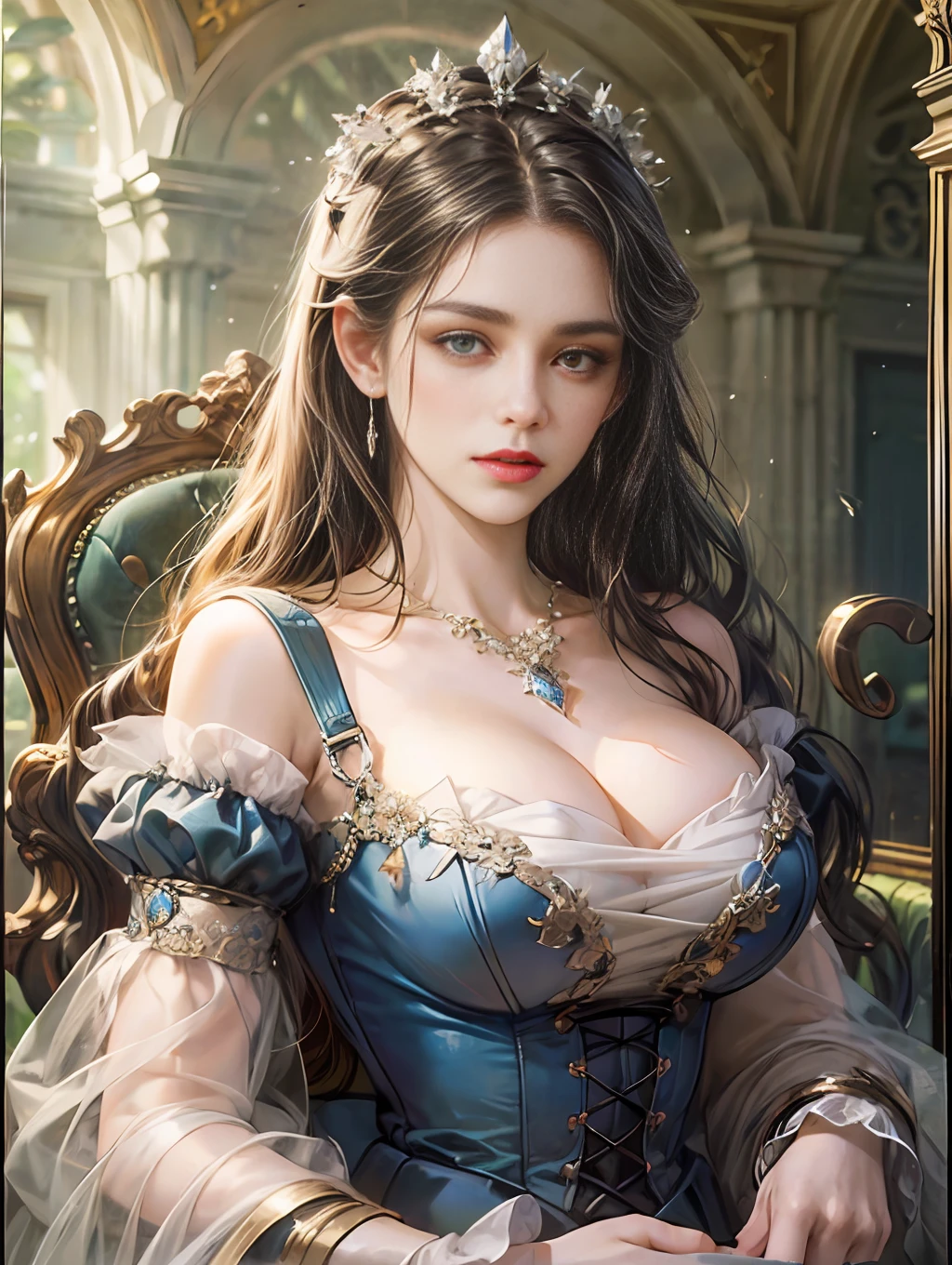 (Pure Color: 0.9), (Color: 1.1), (Masterpiece: 1,2), Top Quality, Masterpiece, High Resolution, Original, Highly Detailed Wallpaper, Beauty, Victorian, Dress, Melancholy, Big Breasts, , 40 years old --auto --s2