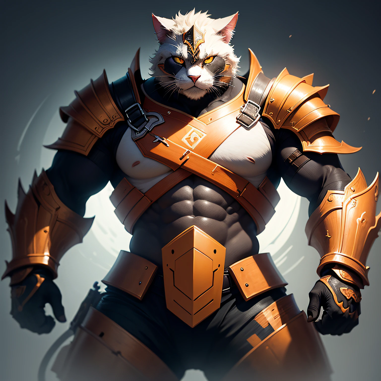 fat cat, warrior, orange and black armor, vector sticker white background --auto