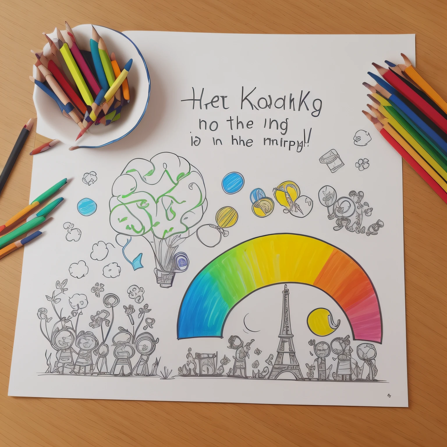 Develop an engaging image for our Neuropsychopedagogy campaign during the school holidays. Highlight the importance of keeping learning active, even in the period of rest. Use vibrant colors, elements related to the brain and fun. Be inspired by children's curiosity, growth and potential. Convey a positive and motivating message. The lines of the drawing should look like they were drawn by a child, so as to capture the essence of our campaign in an impactful and memorable image. Remember that the image must be suitable for sharing on Instagram --auto
