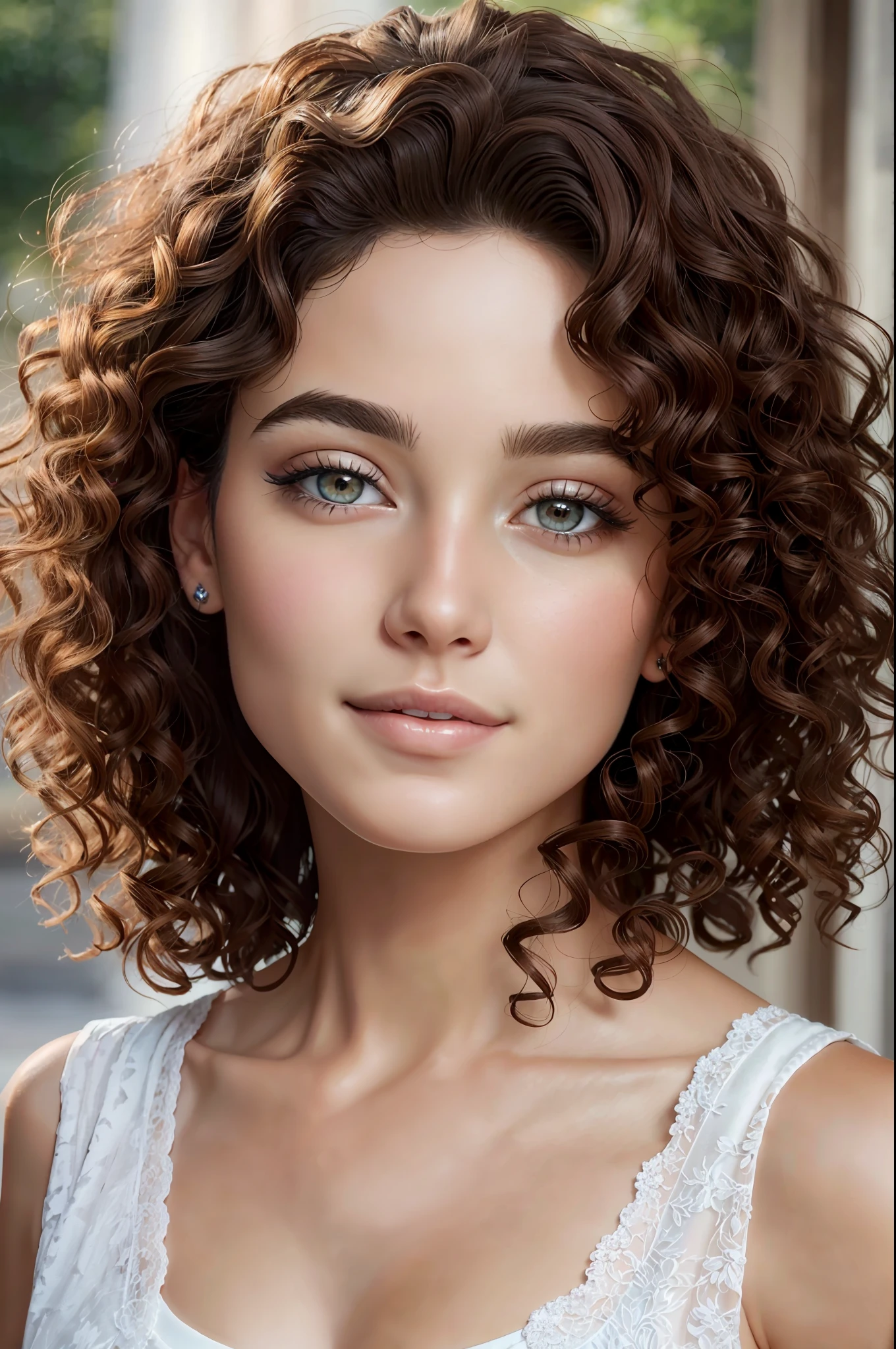 there is a brunette woman with her curly hair, brown eyes, highly realistic digital art, very realistic digital art, beautiful digital art, cinematic realistic portrait, ultra realistic digital painting, gorgeous face portrait, beautiful portrait photo, detailed beauty portrait, beautiful realistic face, ultra-realistic digital art, ultra-realistic digital art, detailed beautiful portrait, realistic digital painting, beautiful face portrait,  4k, ultra realistic