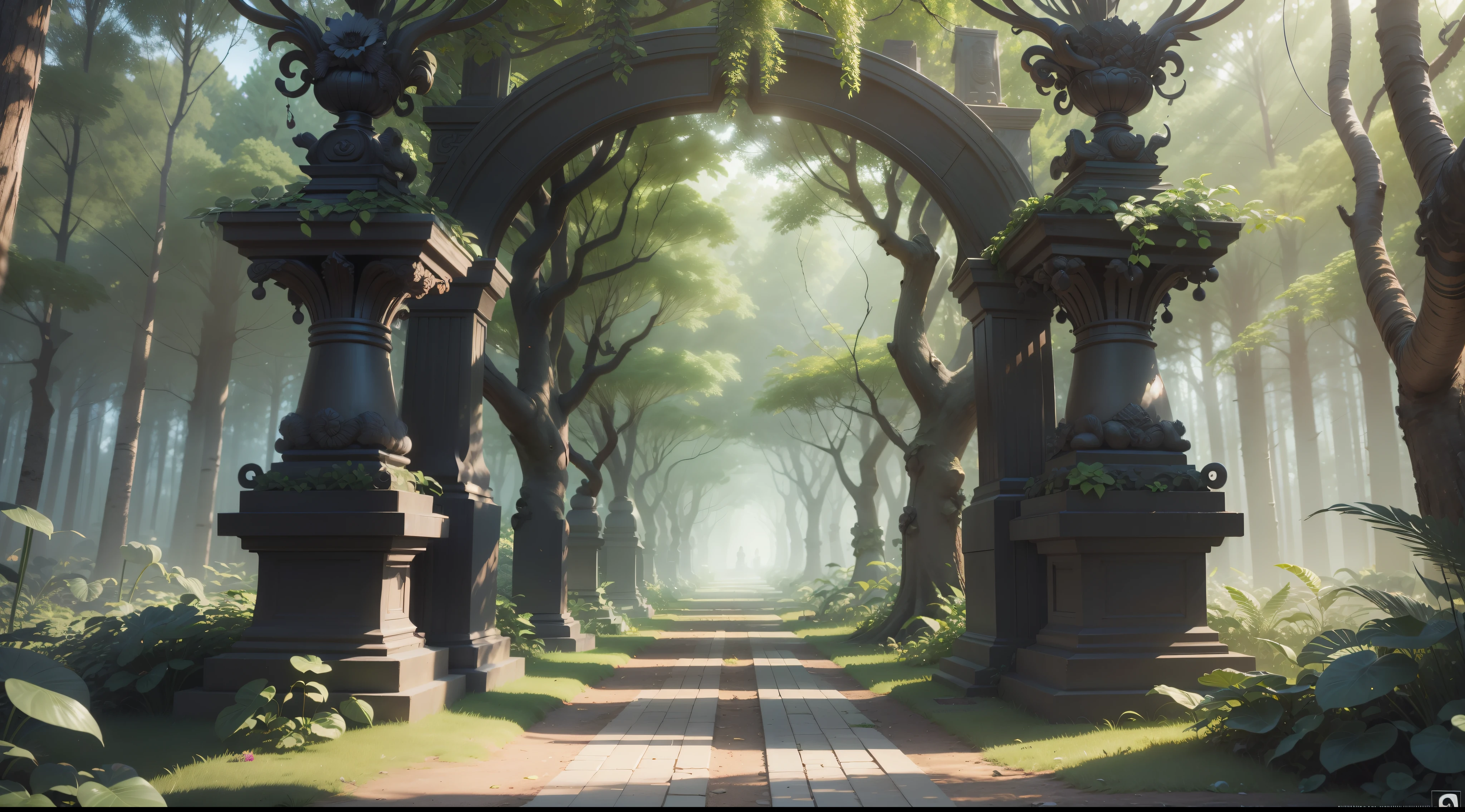 Masterpiece, top quality, (highly detailed CG Unity 8k wallpaper), (highest quality), (best illustration), (best shadow), shining, wooden thousand-armed Kannon statue, paired phoenix statues at both ends, mysterious forest, beautiful forest, nature, surrounded by wooden lotuses, delicate leaves and flowers (natural elements), (jungle theme), (backlight), (particle effect), etc. 3D, octane rendering, ray tracing, ultra-detail