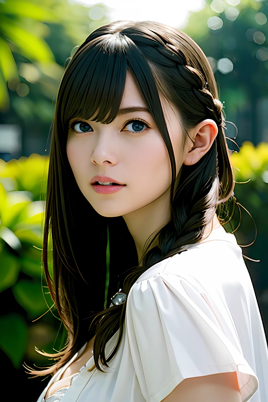 Ultra-detailed complex 3D rendering of the face, (Colossal: 8.8), (Masterpiece, Top Quality, Octane Rendering, 8K), Glamour shot full body image, very beautiful young elf, cleavage, (Very detailed skin: 1.2), (Exposure: 1.1), (Blonde)))), ((Wearing a plummeted open shirt of white silk: 1.5)), , Beautiful Caucasian woman with big ass full soft breasts and white skin, one, long braided hair, big breasts, dynamic angle, mystical expression, ultra-realistic photo, (((portrait)))), bare feet, futuristic city background, facial muscles, detailed and beautiful queen crown, in the style of Marvel Comics, ArtStation trends, clear focus, studio photography, Intricate detail, highly detailed, detailed yellow eyes, sharp focus, digital rendering, professional, abs, shot with Canon EOS R 6, (Sexy Pose))), Natural Jungle,