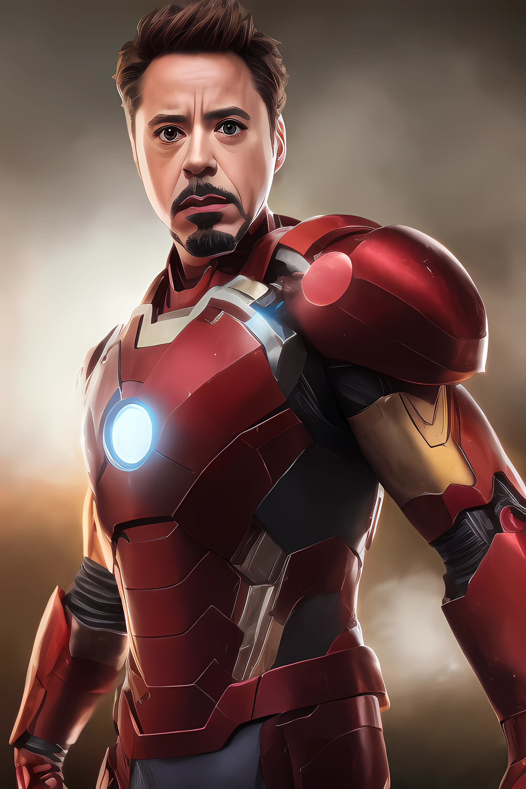 Robert Downey Jr, 8k, best quality, real image, intricate detail, ultra detail, ultra-high resolution, depth field, (realistic, realistic: 1.2), masterpiece, photo 1 man, iron man, wounded, superhero, (dirty, bruised, blood: 1.3), marvel iron man, serious, angry, solo, photo-realistic:1.37, ruined city background, (complex details: 1.2), (fine details), (movie light), clear lines, sharp focus,