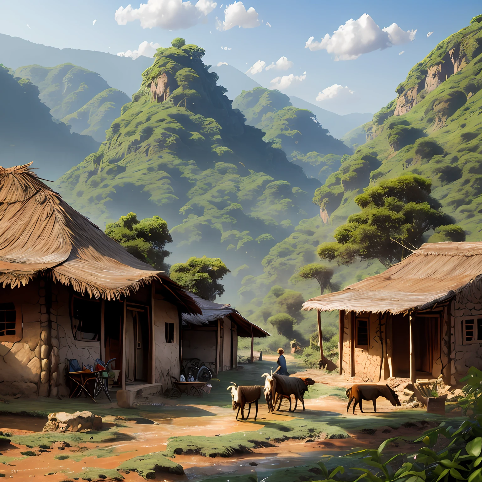 Shepherd in jungle mountains and mud houses --auto