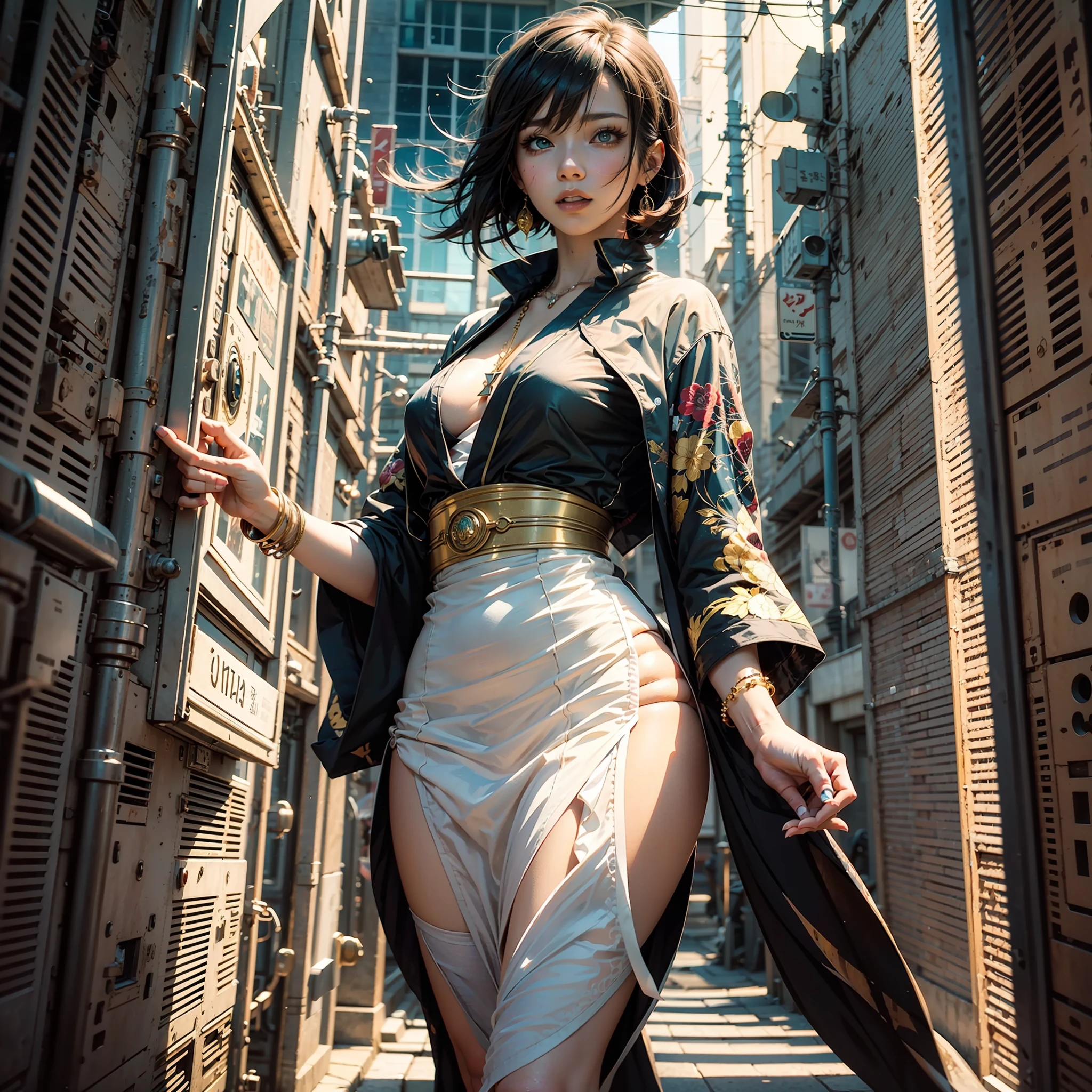 Final fantasy (Yuna,fullbody) Anime girl with brown hair and white kimono dress holding her necklace, beautiful character painting, soft anime CG art, Realistic anime art style, beautiful anime portrait, beautiful anime woman, photorealistic anime girl rendering, Makoto Shinkai and Artgerm, realistic 3D anime style, anime realism style,  Anime Style Digital Art, Beautiful Anime Girl