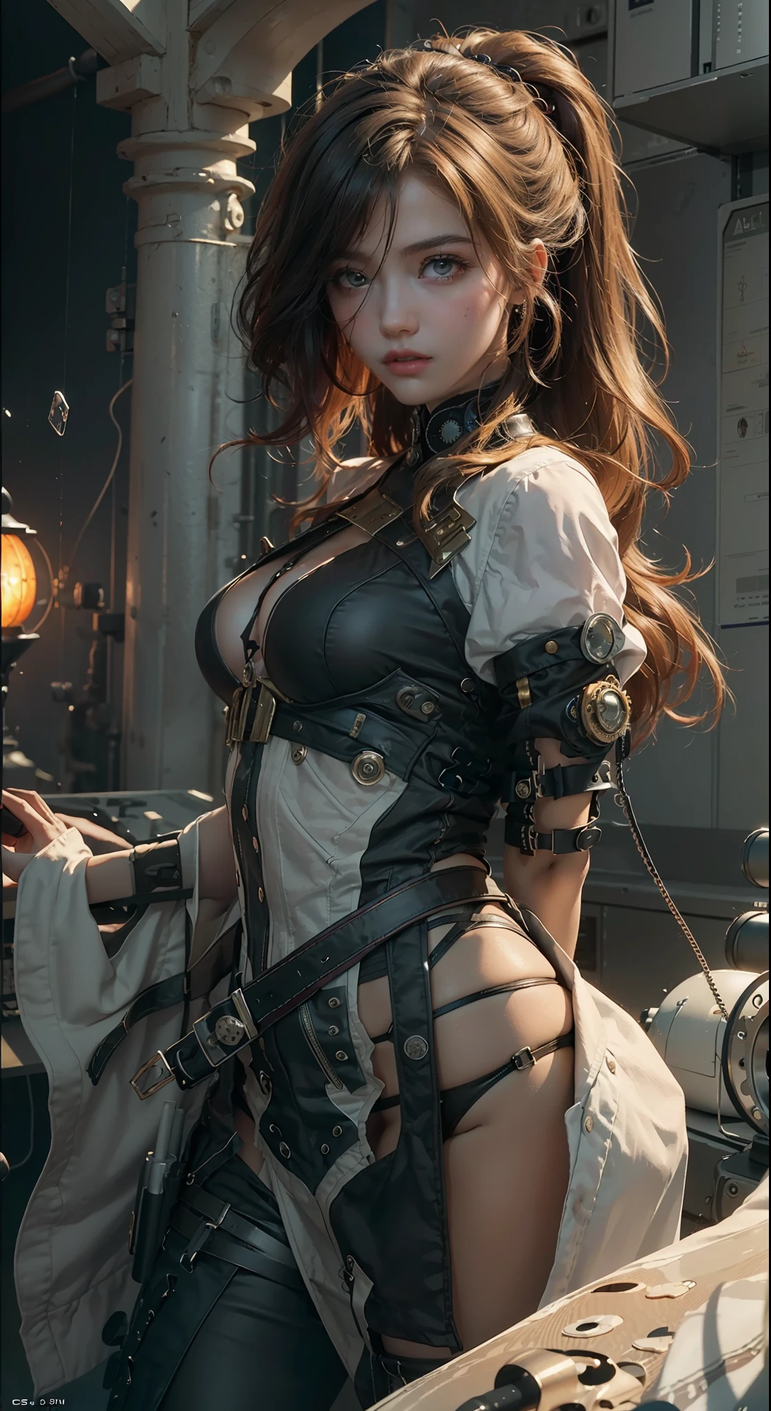 ((Best quality,steampunk clothes)), ((masterpiece)), (detailed: 1.4), 3D, an image of a beautiful steampunk woman, HDR (high dynamic range), ray tracing, NVIDIA RTX, super resolution, unreal 5, subsurface dispersion, PBR texturing, post-processing, anisotropic filtering, depth of field, maximum clarity and sharpness, multi-layer textures, albedo and specular maps, surface shading, accurate simulation of light-material interaction,  perfect proportions, octane render, two-tone lighting, wide aperture, low ISO, white balance, rule of thirds, 8K RAW, masterpiece, best quality, (very detailed 8k CG unit wallpaper) (best quality), (best illustration), (better shading) a golden sea wave, bright orange aol sunset through the wave,  golden drops of water flying, (: 1. 6),