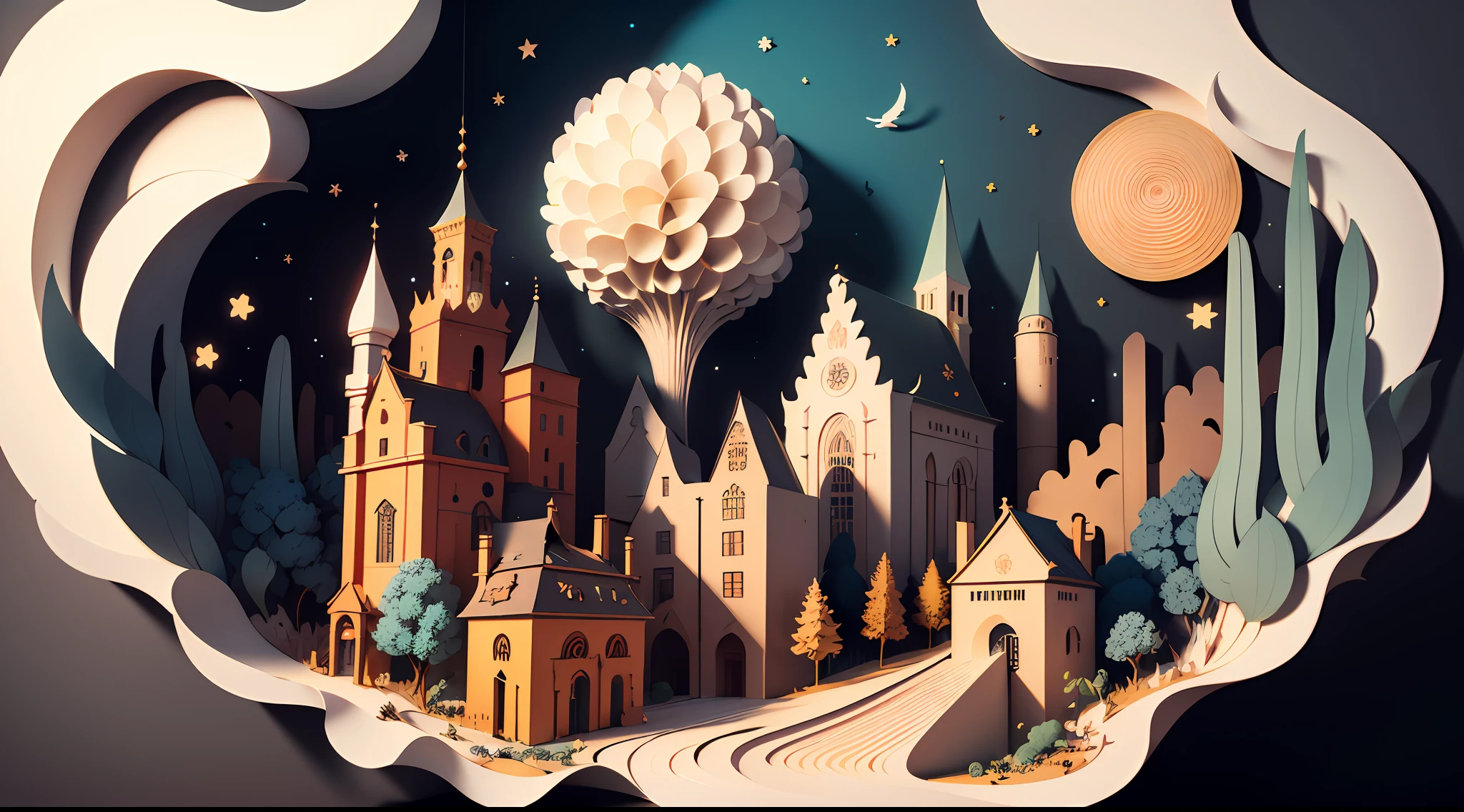 ((masterpiece))), bestquality, illustration, beautifuldetailedglow, paper_cut, black background