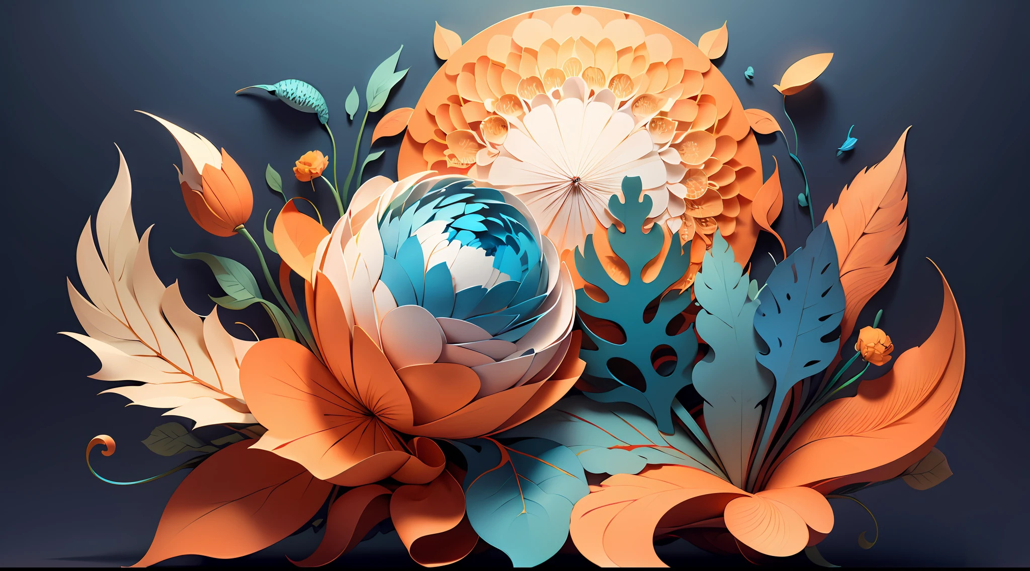 (((masterpiece))), bestquality, illustration, beautifuldetailedglow, paper_cut,orange and blue