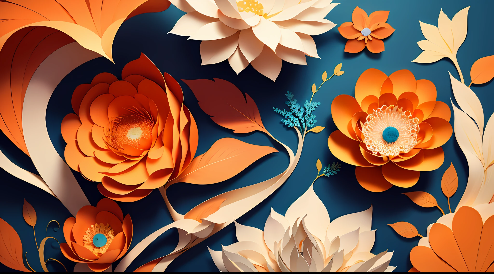 (((masterpiece))), bestquality, illustration, beautifuldetailedglow, paper_cut,orange and blue