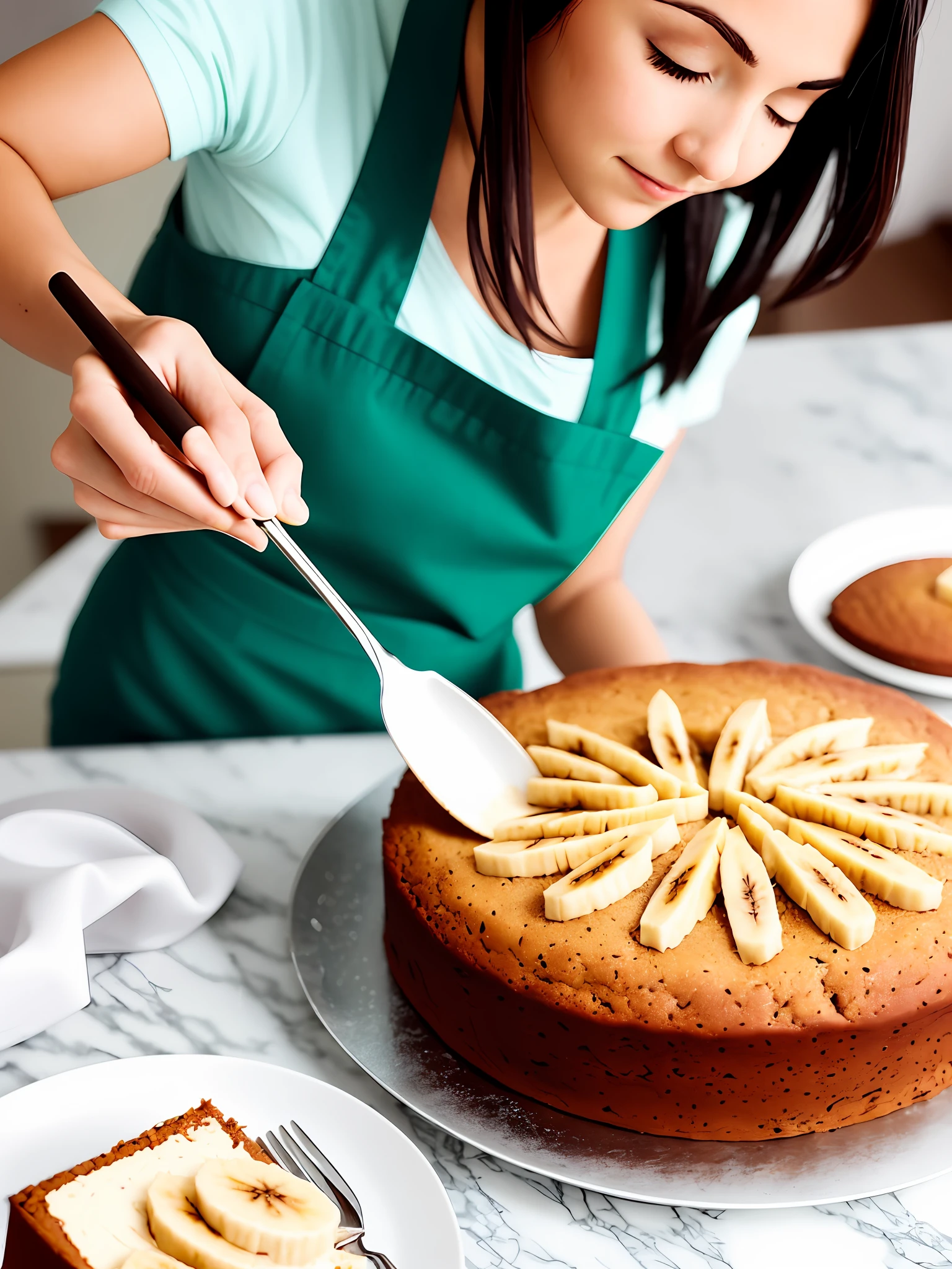 Woman preparing banana cake