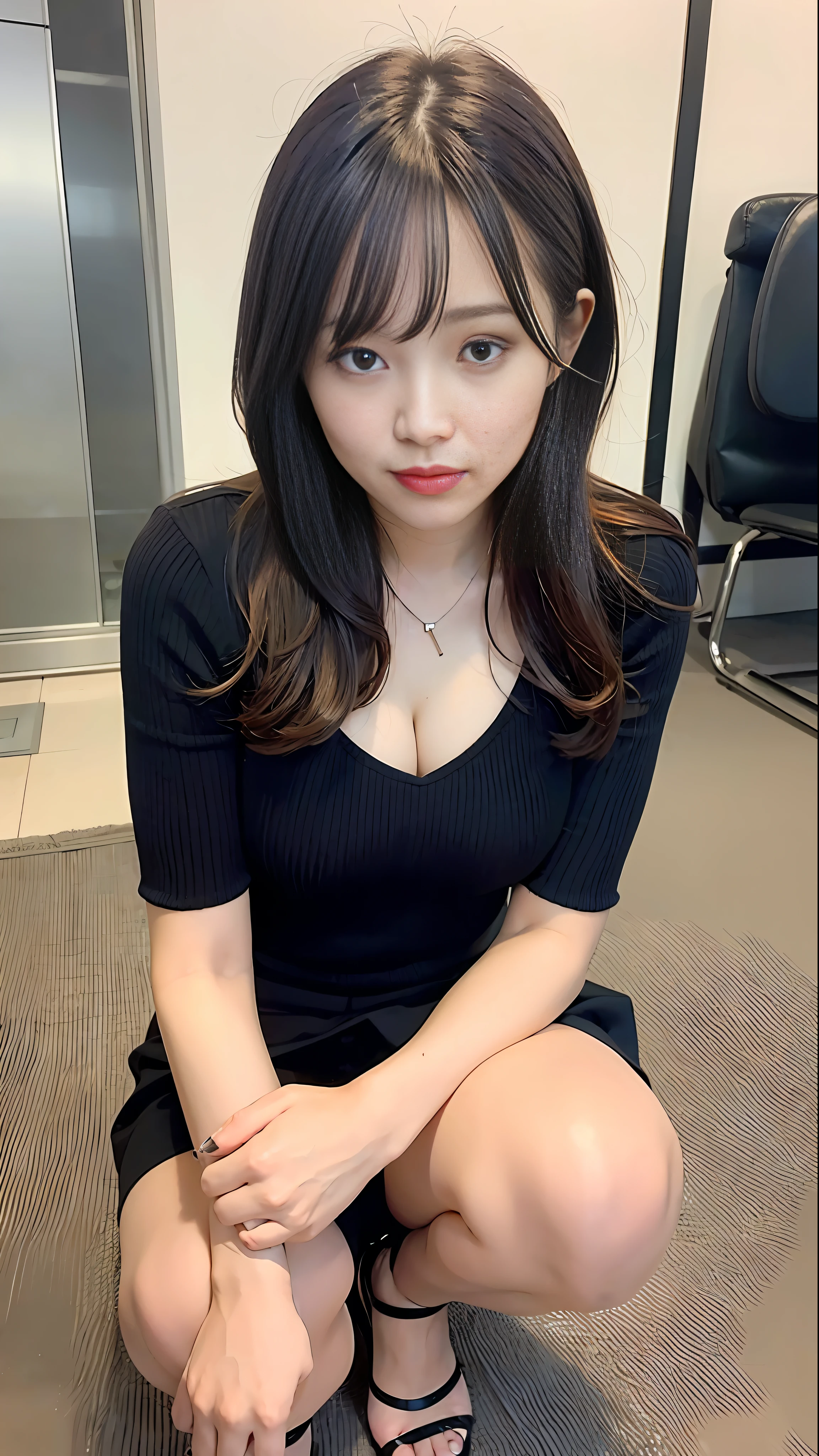 (8K, Best Quality, Masterpiece: 1.2), (Realistic, Photorealistic: 1.37), Super Detail, Japan People, Girls Only, Cute, (Full Body: 1.4), (40s: 1.6), (Wrinkles: 0.9), Best Style, Beautiful Legs, Precise Hands, Perfect Face, Office, Business Suit, Tight Skirt, Black Heels, Bob Hair, Squat, Show Panties, Front,
