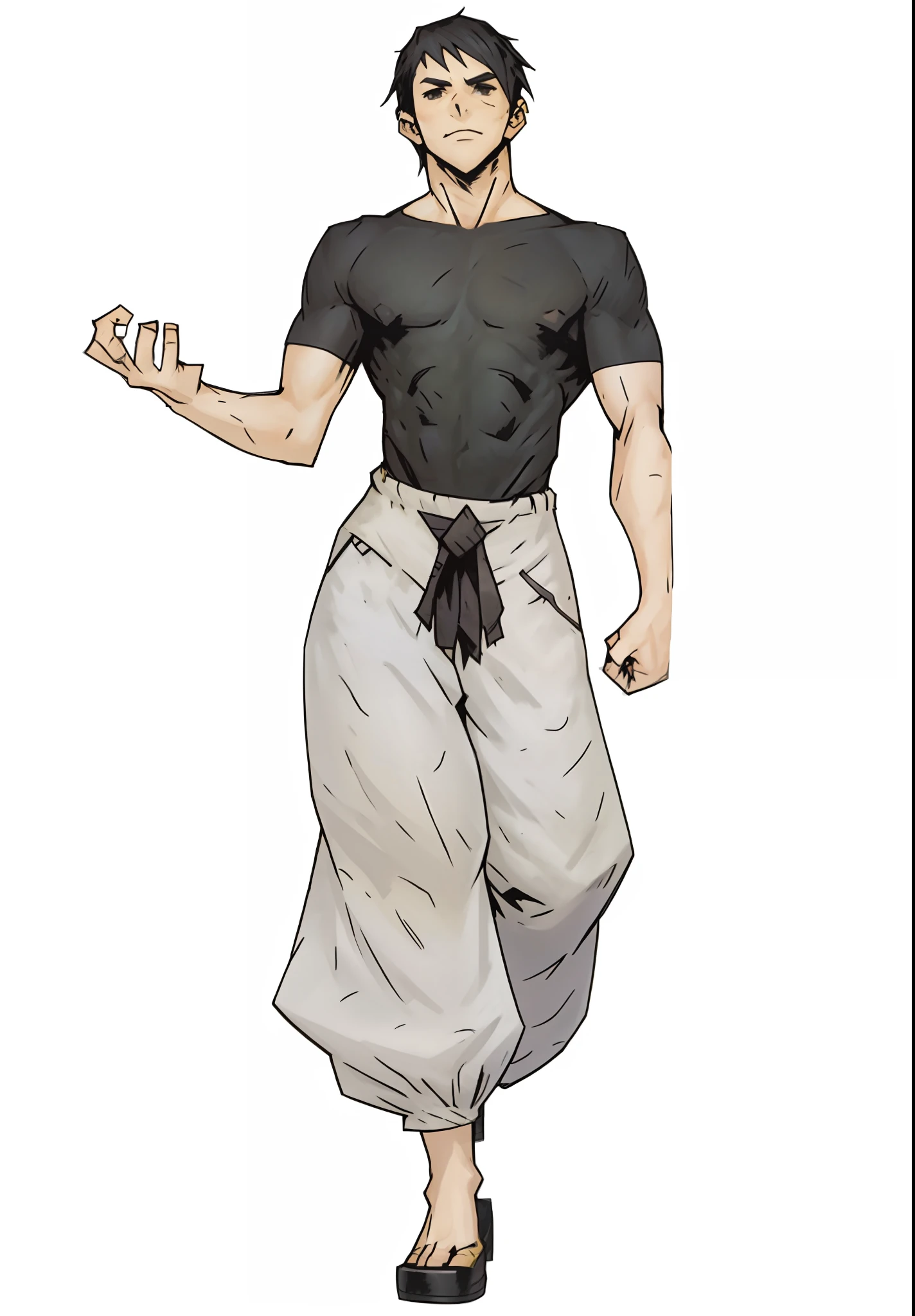 a cartoon of a man in a black shirt and grey pants, full body!!, full body picture, kentaro miura style, as an anime character, full body!, kentaro miura manga style, full_body!!, !!full body portrait!!, shikanosuke yagaki, male anime character, single character full body, official art