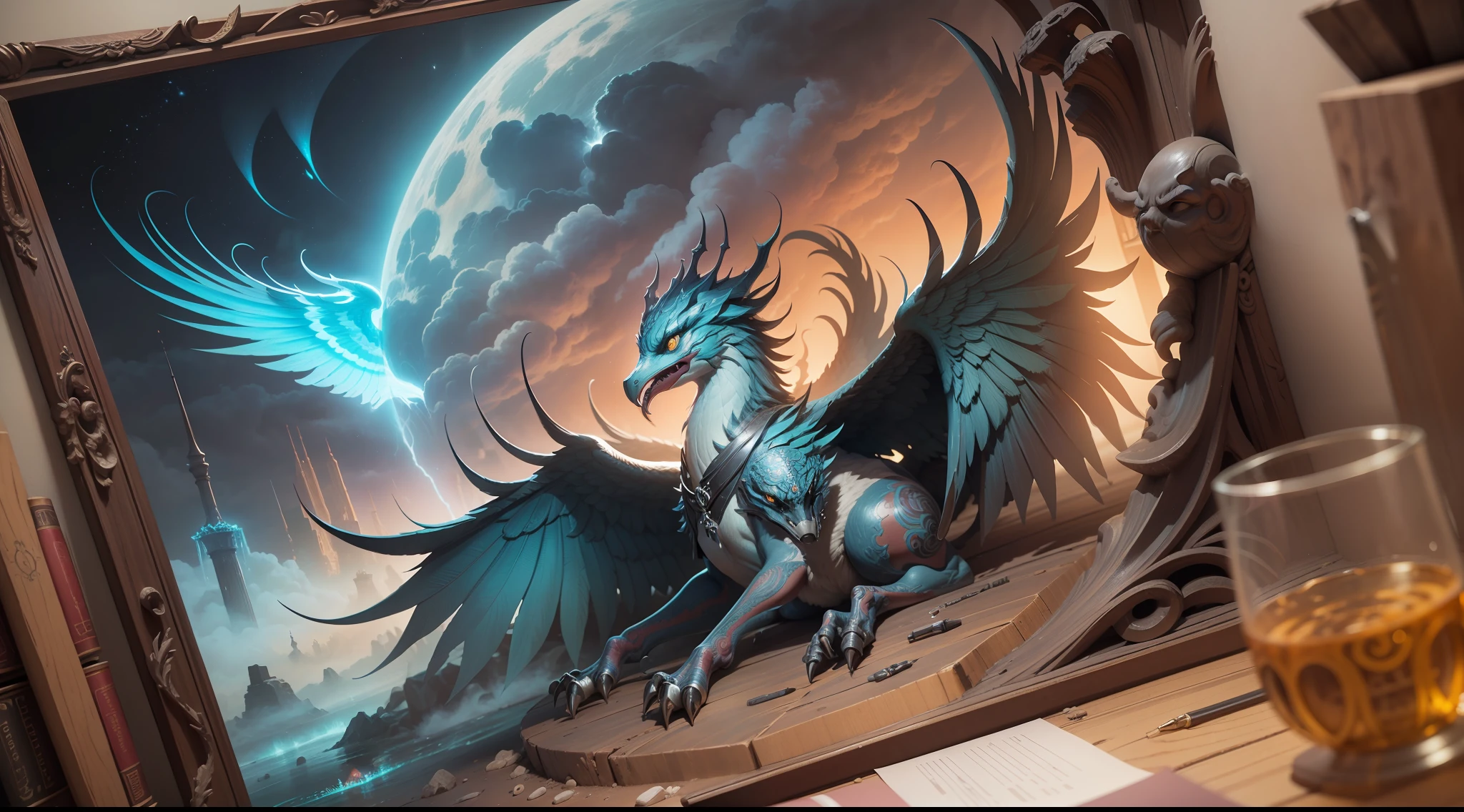 "Create with inspired ultra-detailed concept art" 3D relief, meticulously carved, phoenix and couple carving, spirit, traditional Chinese style, multi-dimensional paper fog crafts, ultra-wide angle view, dream, 8K, romantic, high resolution, 8k" masterpiece. Unleash your inner Cu73Cre4ture programmer with the power of steady diffusion and bring your imagination to life! ", high detail, 8k, highly realistic and complex, fantasy art