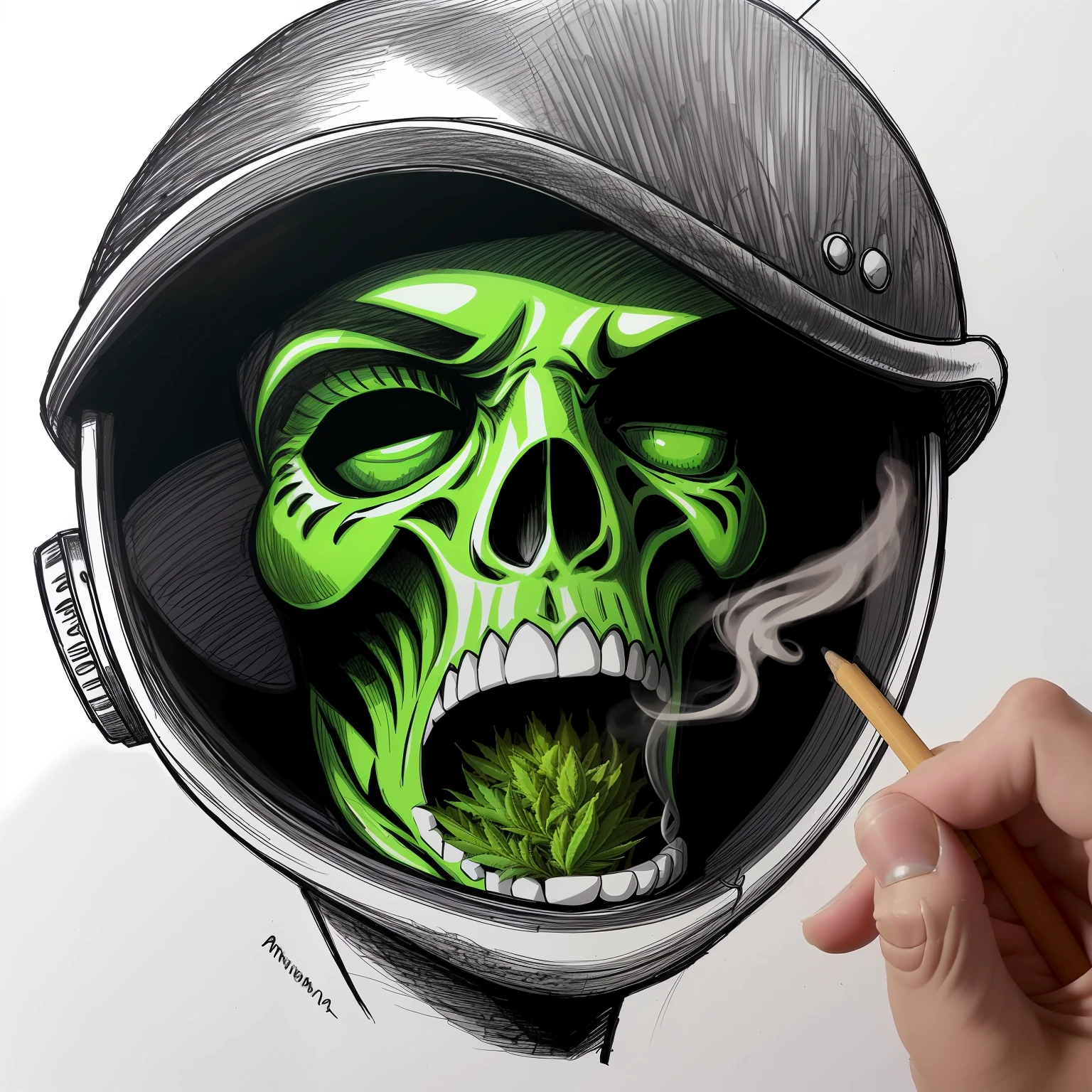 Extra Terrestrial Smoking Marijuana Drawing --auto
