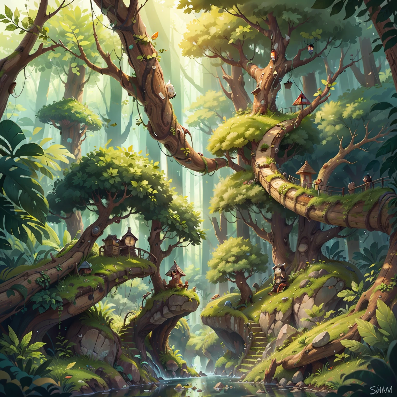 (best quality) (detailed description) (do not duplicate) labyrinth, green, forest, horizontal view