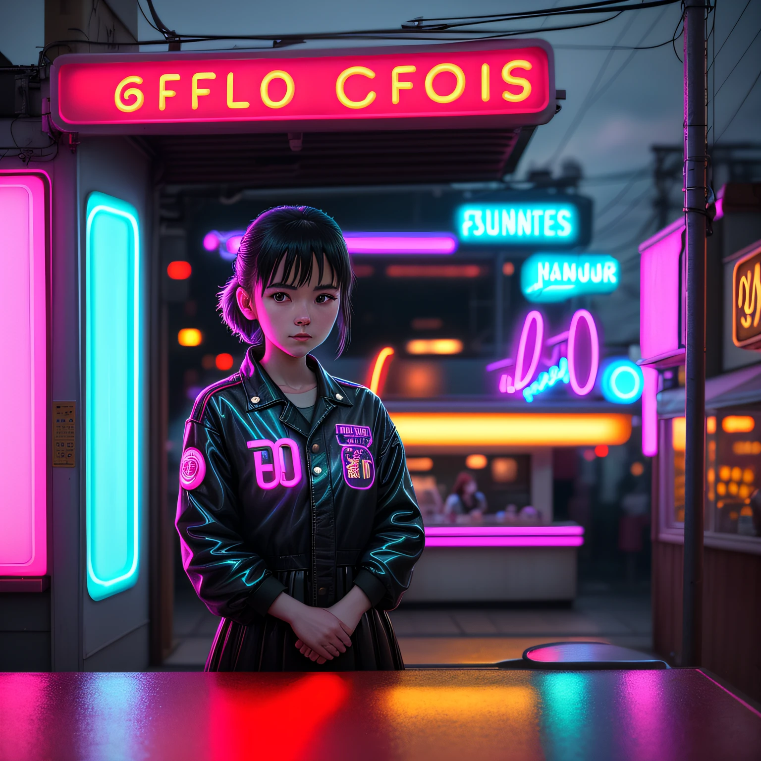 Cover of a lofi album at night with neon light --auto