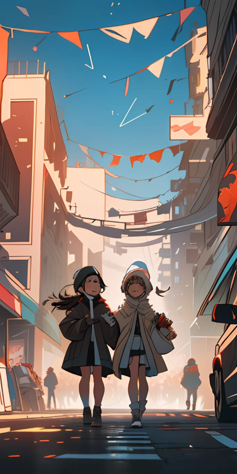 (Light brown tone: 1.3), (Panorama: 1.1), (City: 1.1), (Car: 1.1), (: 1.1), (Cyberpunk: 1.2) Stroll through the bustling city streets, feel the prosperity and laughter of winter, smell the scent of fireworks, and welcome the arrival of the New Year.