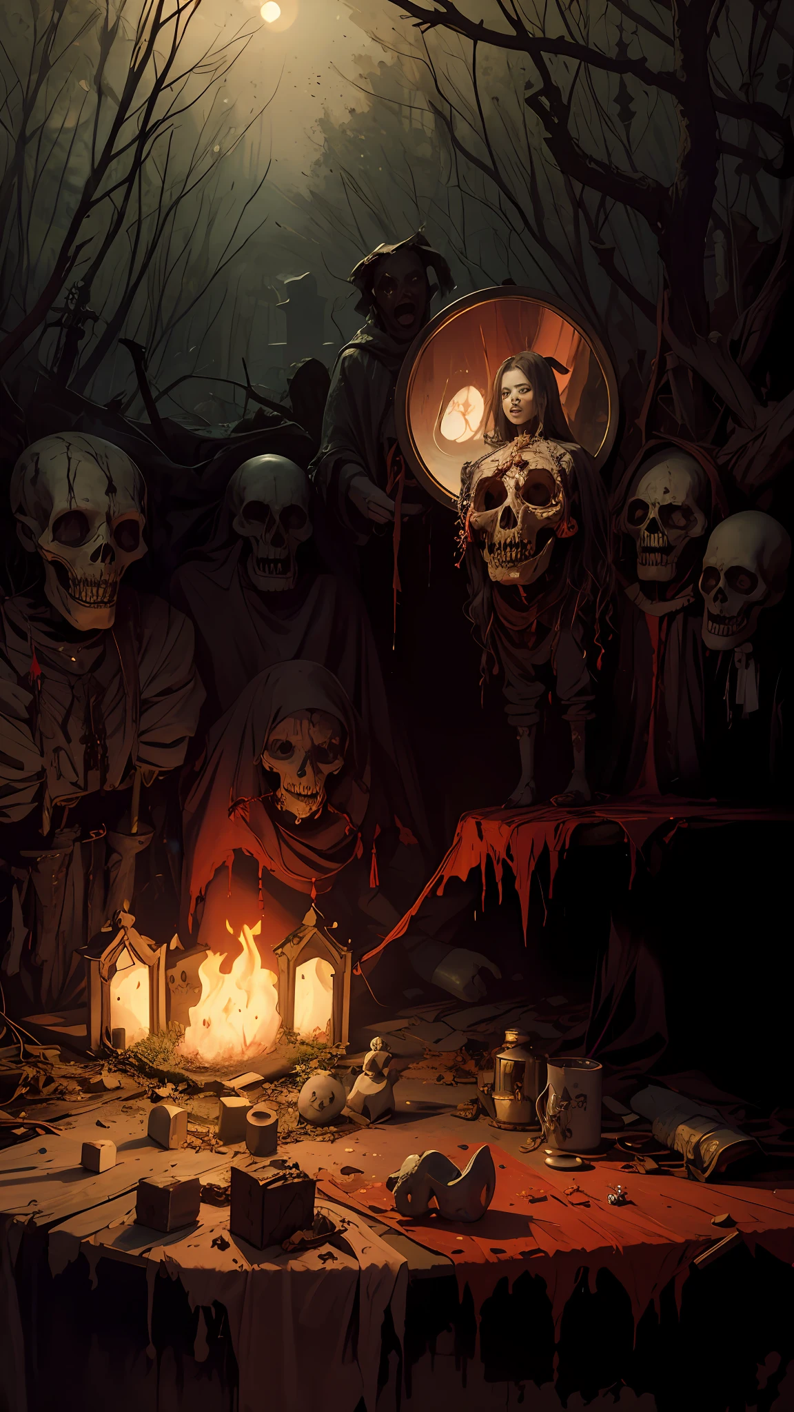 Haunted graveyard,Sinister shadows,Creepy abandoned house,Malevolent spirits,Bloodcurdling screams,Cursed dolls,Terrifying clowns,Macabre rituals,Grave robbers,Chilling whispers,Possessed mirrors,Haunted paintings,Creaking floorboards,Mysterious disappearances,Forbidden rituals