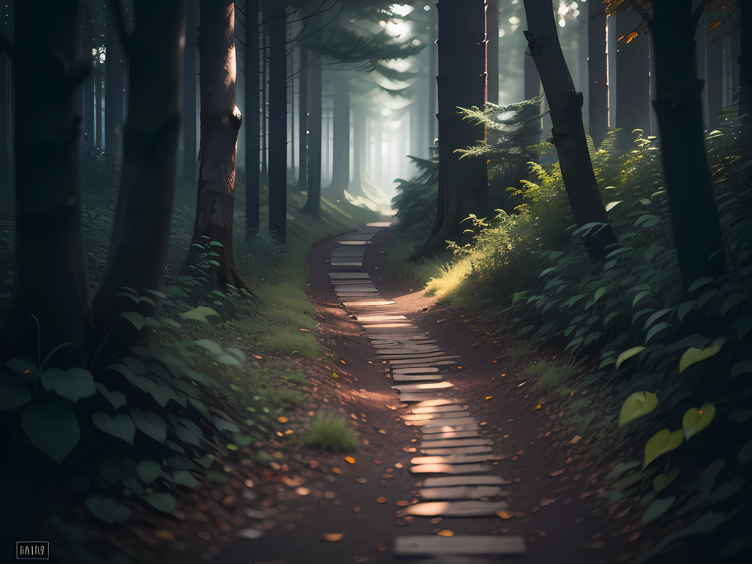 /imagine prompt: outdoor outdoor forest trail browsing local handicrafts low angle dramatic lighting desaturated colors deep 4K