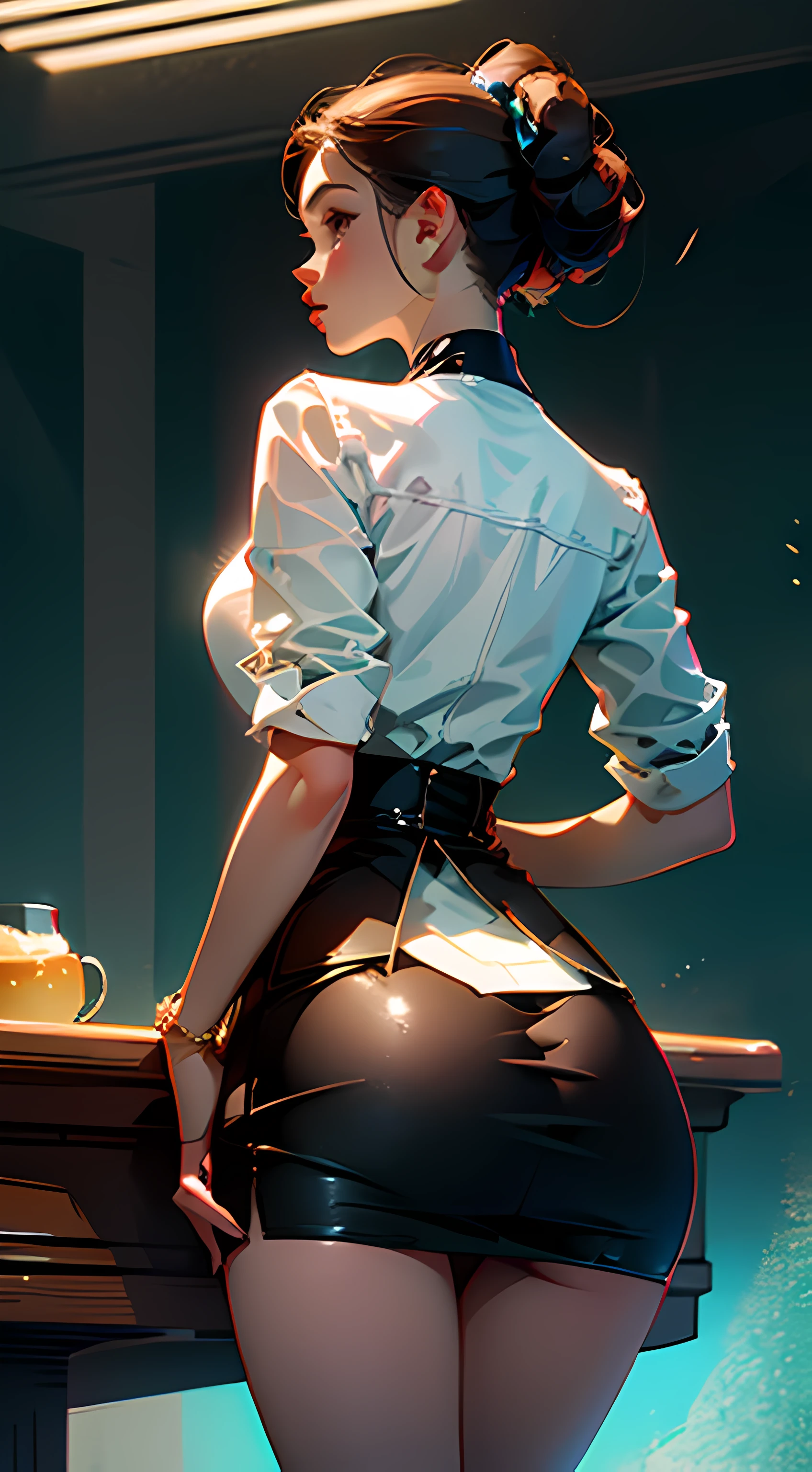 Girl, girl 16 years old, hair tie, girl on her back, underwear, propped up on the table, thin leg, thin hip, wide waist, big ass, perfect ass, extremely detailed ass, prancing ass, sexy ass.
