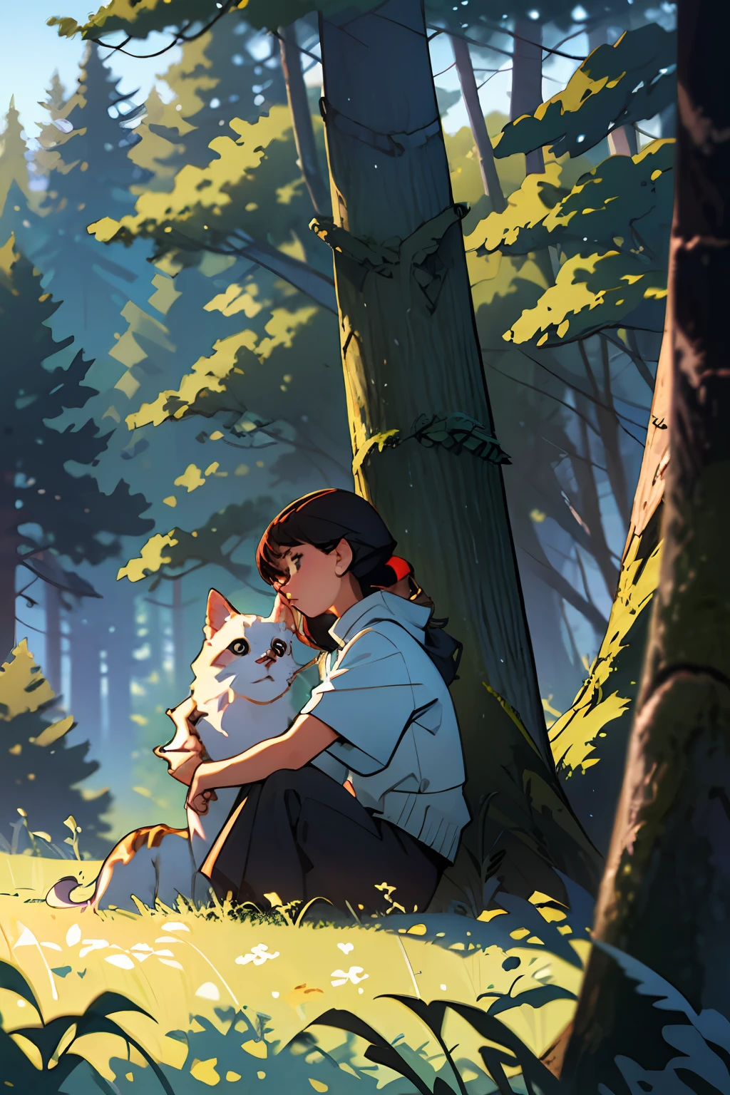 (best quality, masterpiece: 1.3), animals, playing, forest, side view