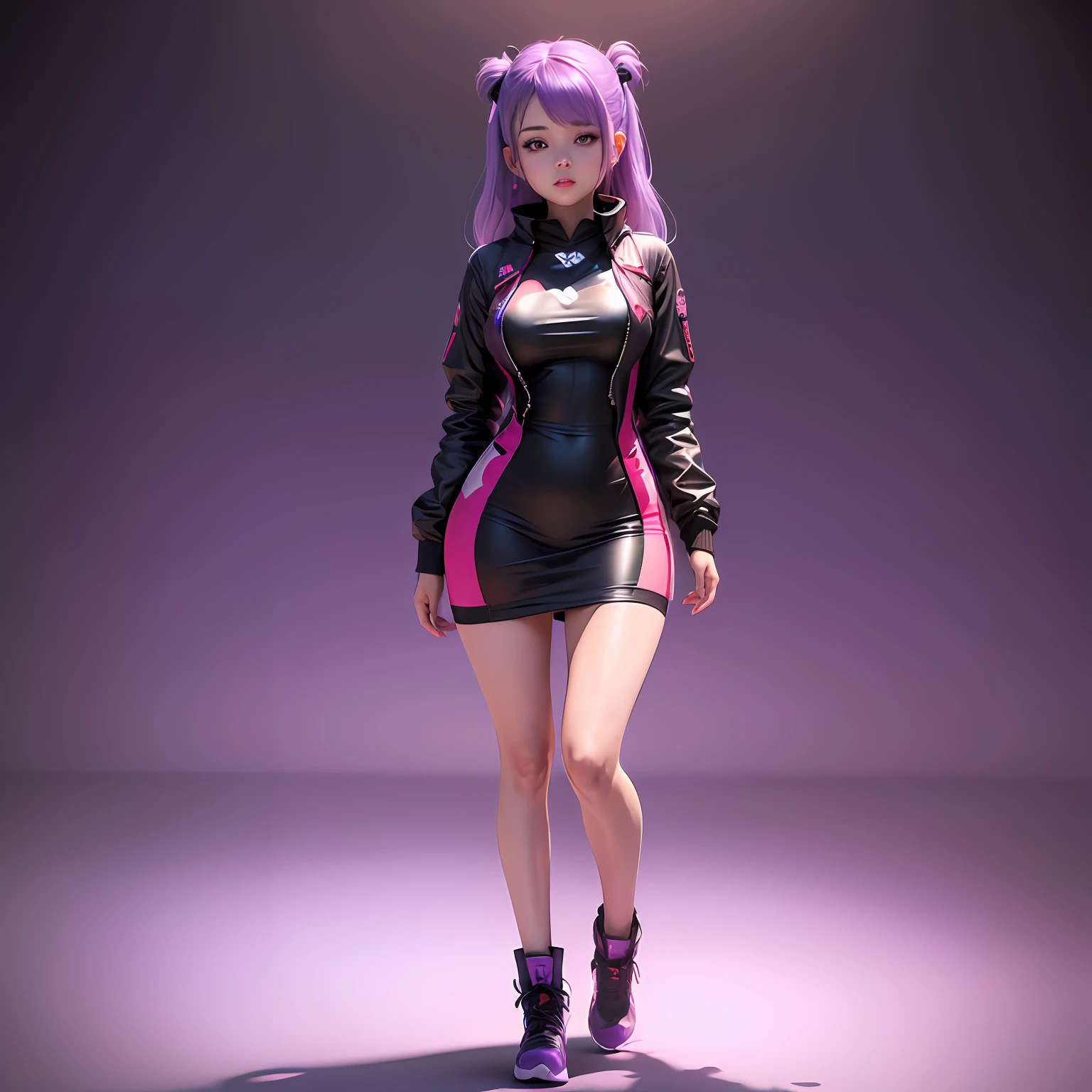 3dcharter, girlsexy cute (full body 1:2), simple background, masterpiece, best quality (violet gradient background 1.1) --auto