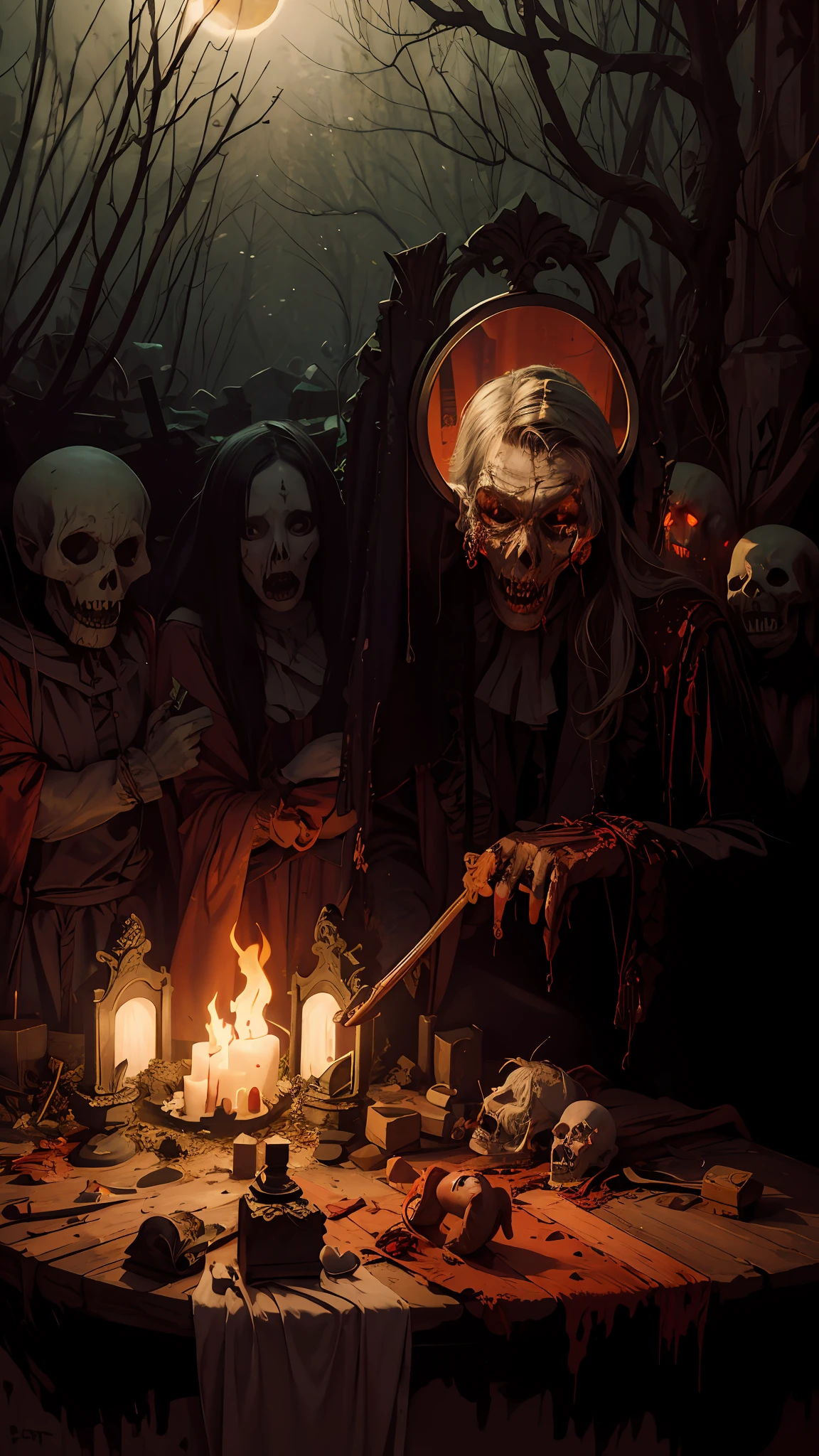 Haunted graveyard,Sinister shadows,Creepy abandoned house,Malevolent spirits,Bloodcurdling screams,Cursed dolls,Terrifying clowns,Macabre rituals,Grave robbers,Chilling whispers,Possessed mirrors,Haunted paintings,Creaking floorboards,Mysterious disappearances,Forbidden rituals