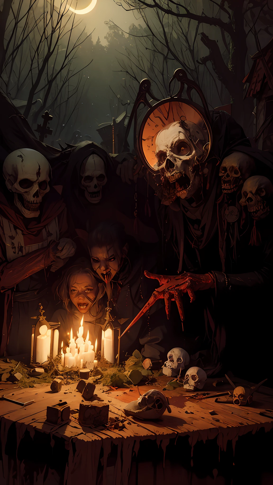 Haunted graveyard,Sinister shadows,Creepy abandoned house,Malevolent spirits,Bloodcurdling screams,Cursed dolls,Terrifying clowns,Macabre rituals,Grave robbers,Chilling whispers,Possessed mirrors,Haunted paintings,Creaking floorboards,Mysterious disappearances,Forbidden rituals