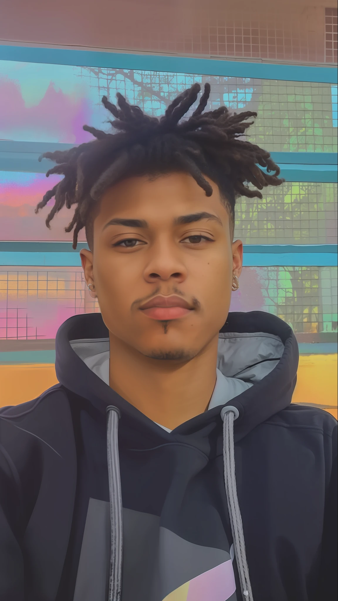 Man with dreadlocks and a hoodie in front of a colorful wall, taken in early 2020, xxxtentacion, headshot profile picture, about 1 9 , profile picture, super shock style, black teenager,profile picture, facebook profile picture
