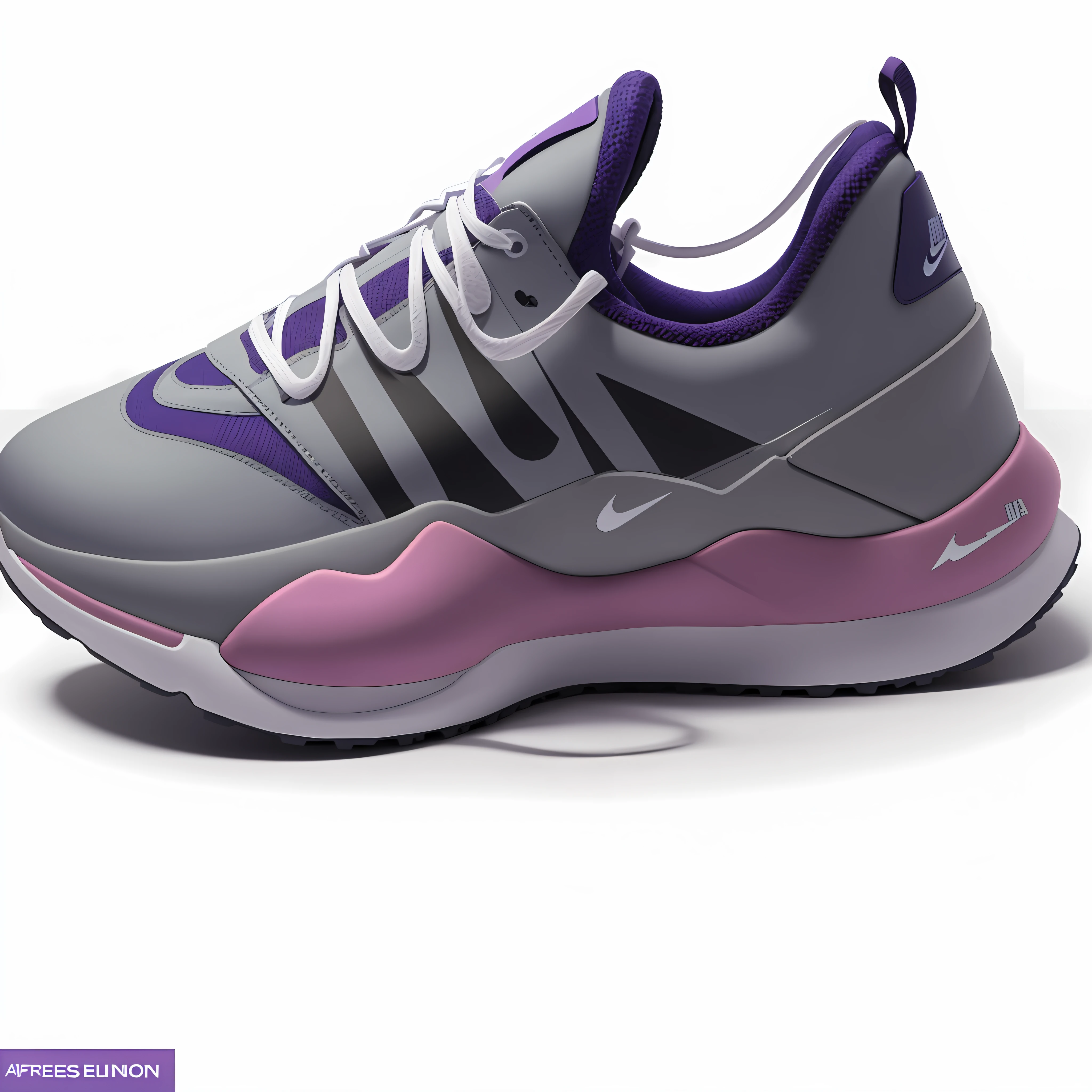 nike air prestoe racer purple and grey sneakers, futuristic sneakers, sneaker design, futuristic balenciaga sneakers, inspired by Slava Raškaj, product render, made with photoshop, sneaker photo, focus on sneakers only, 3 d product render, highly rendered!!, airbrush render, nike alpha huarache 7 elite, salomon, product photography 4 k