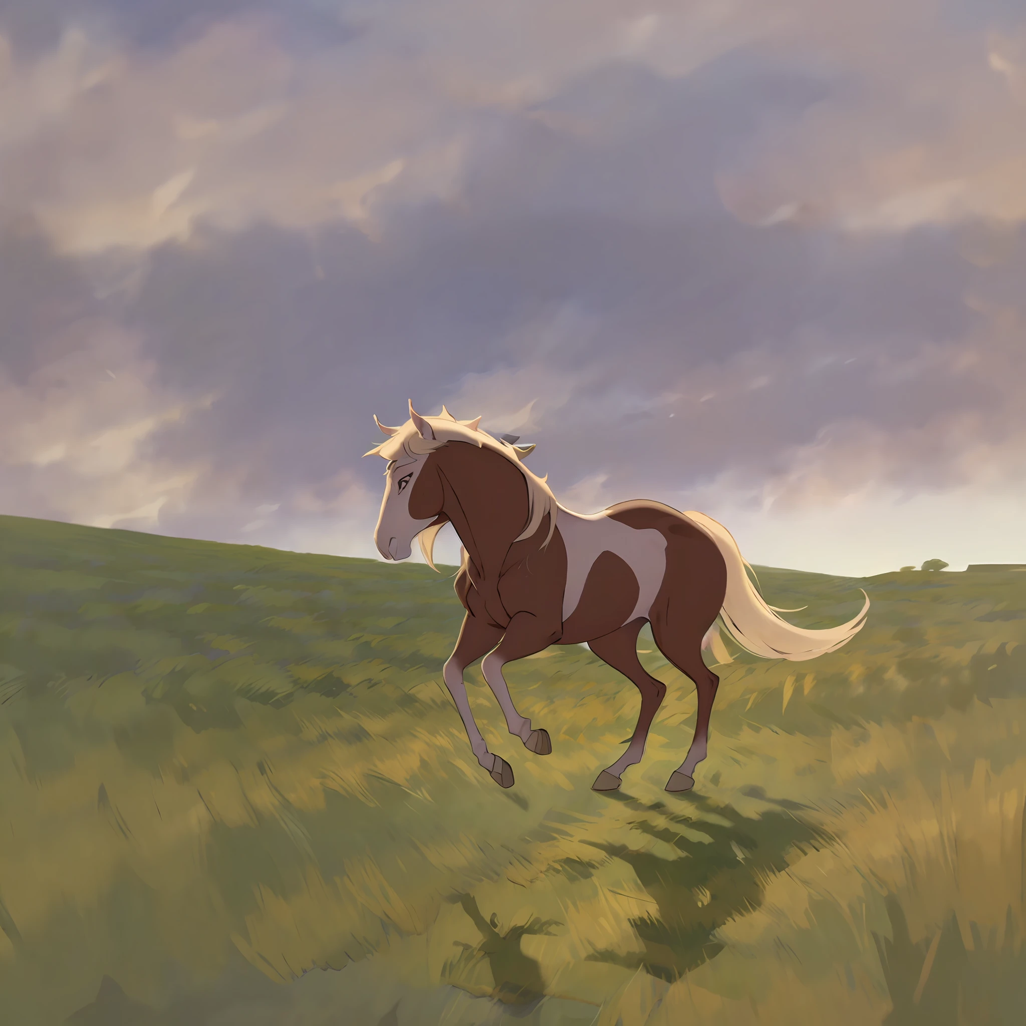 A horse runs through a meadow at night, rain_from_spirit2002