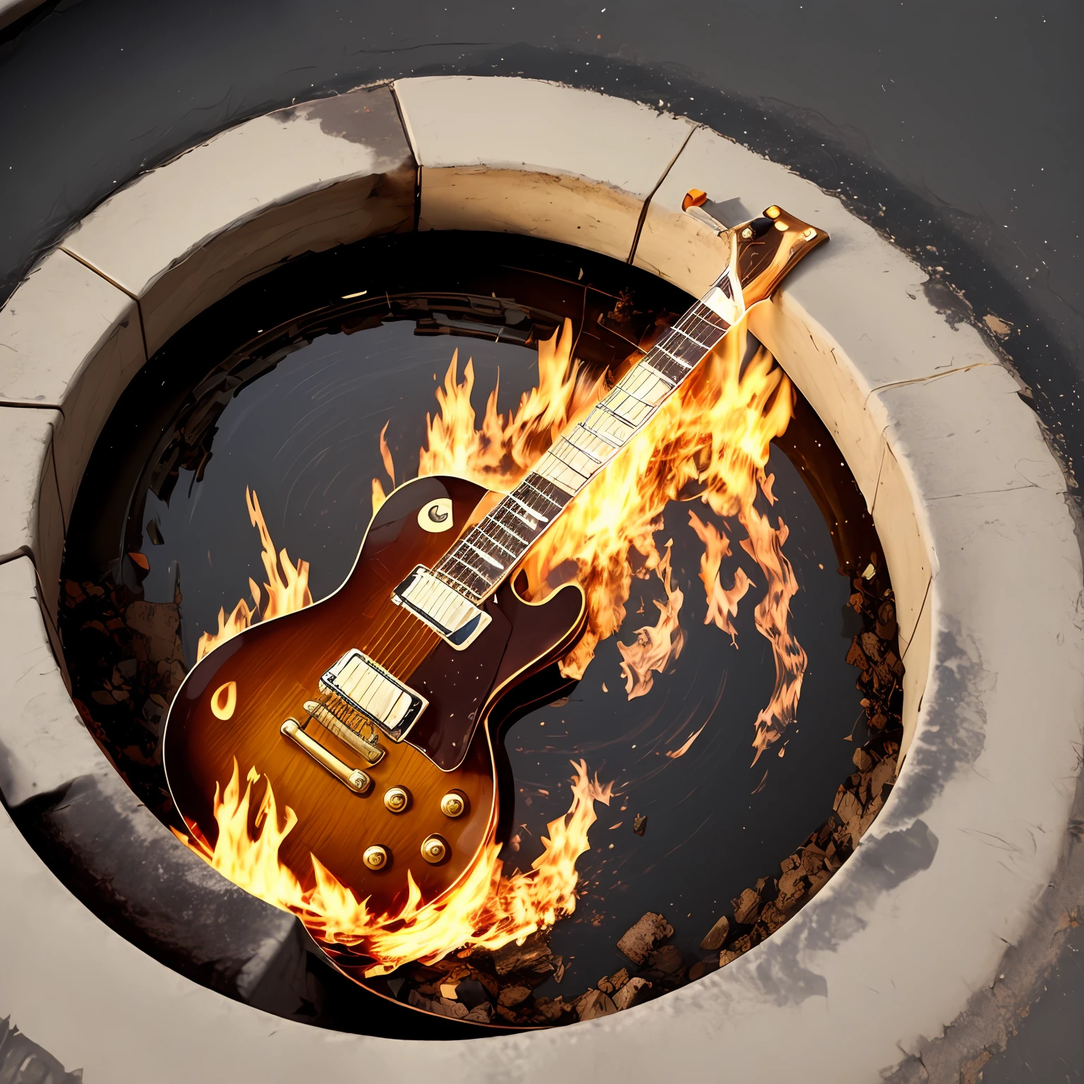 A gold top les paul catching fire in a manhole --auto