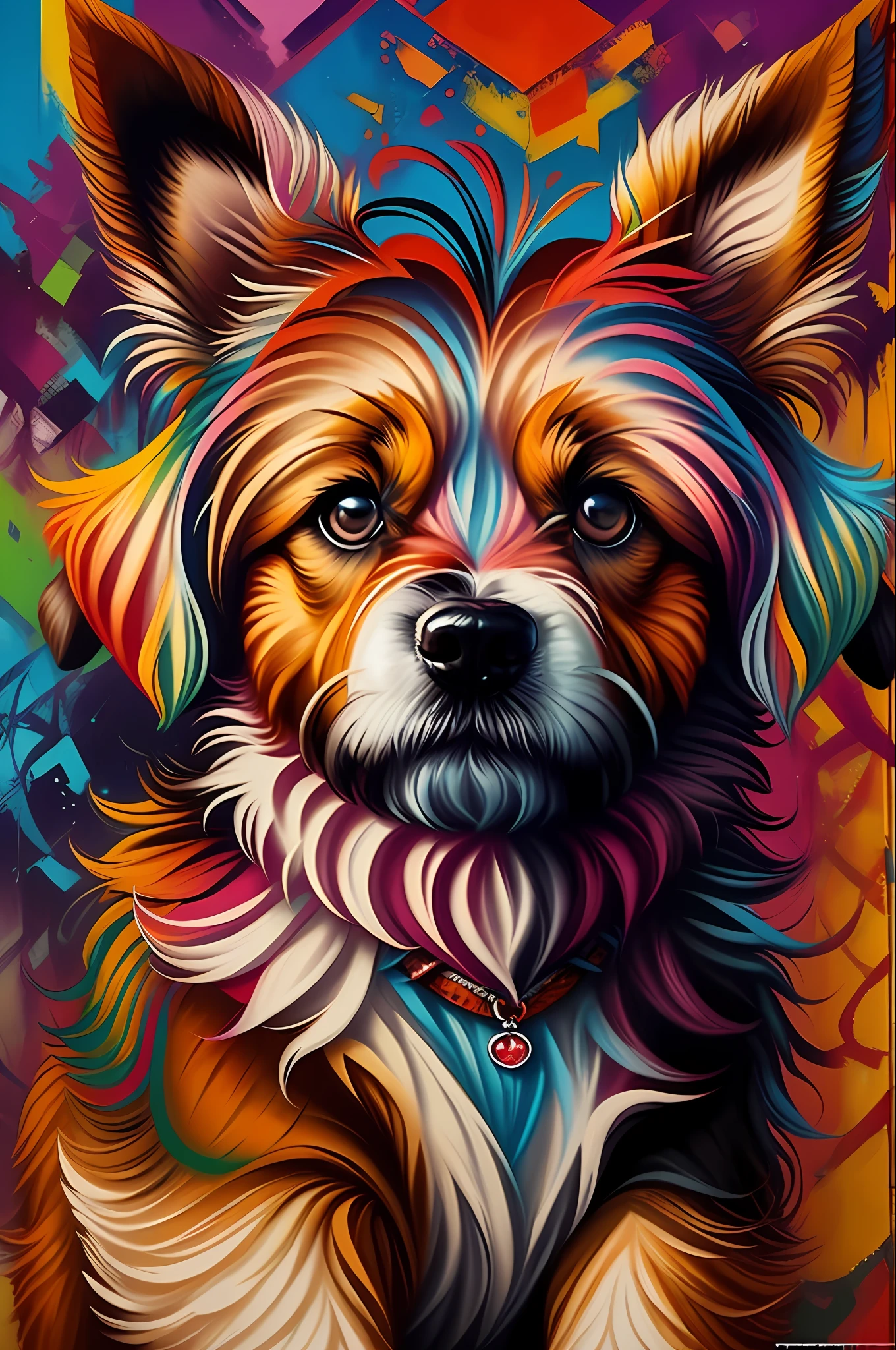 (Dog Yorkshire ),(happy)),(ear up)), Eduardo Kobra padding ,wall PORTRAIT geometric multidimensional, art, chibi,
yang08k, beautiful, colorful,
masterpieces, top quality, best quality, official art, beautiful and aesthetic,
