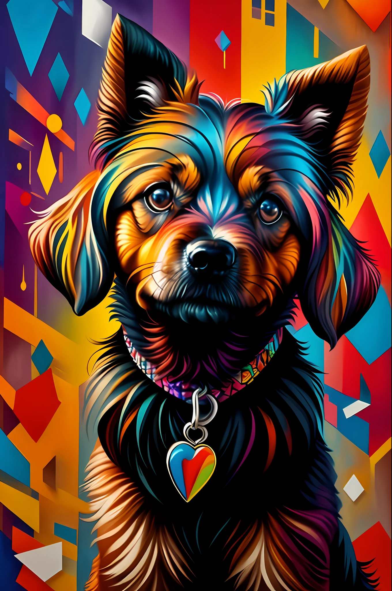 (Dog Yorkshire ),(happy)),(ear up)), Eduardo Kobra padding ,wall PORTRAIT geometric multidimensional, art, chibi,
yang08k, beautiful, colorful,
masterpieces, top quality, best quality, official art, beautiful and aesthetic,